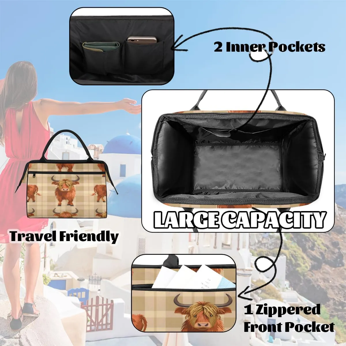 Tote Bag for Women with Zipper, Lightweight Travel Tote Bag Large Shoulder Bag Handbag for Work, Gym