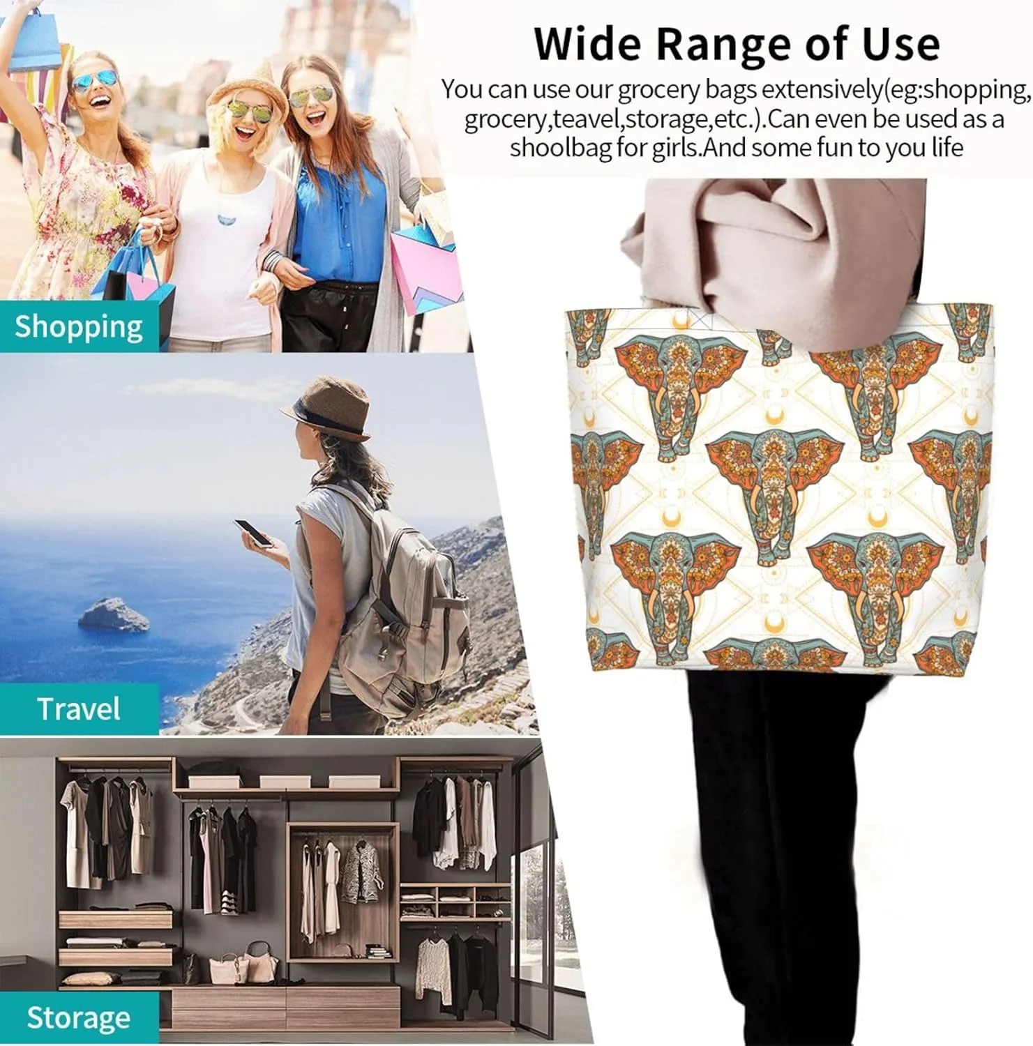 Tote Bag For Womens, Large Casual Shoulder Sling Bags Reusable Grocery Handbag For Travel Shopping Gym