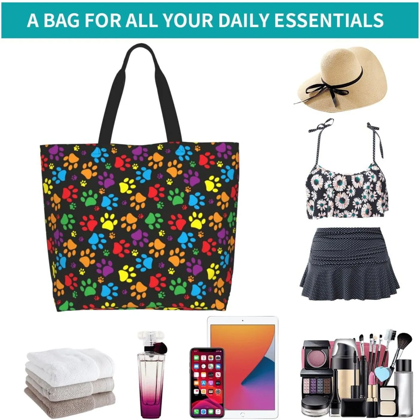 Tote Bag For Womens, Large Casual Shoulder Sling Bags Reusable Grocery Handbag For Travel Shopping Gym