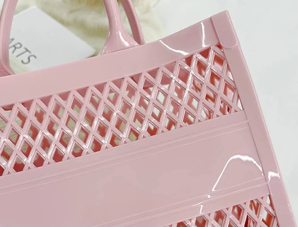 Tote Bag Purses for Women Summer Mesh Beach Tote Bag Large Capacity Shopping Basket Top Handle Handbag Jelly Storage Bag