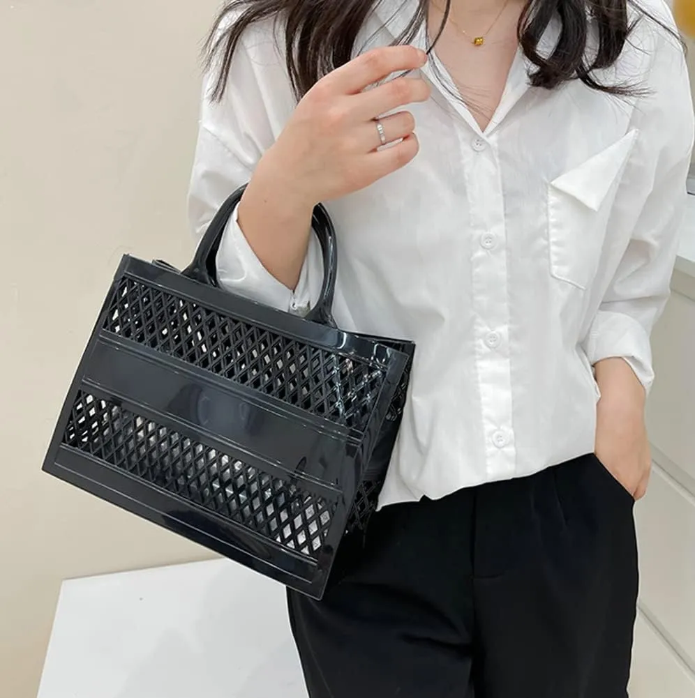 Tote Bag Purses for Women Summer Mesh Beach Tote Bag Large Capacity Shopping Basket Top Handle Handbag Jelly Storage Bag
