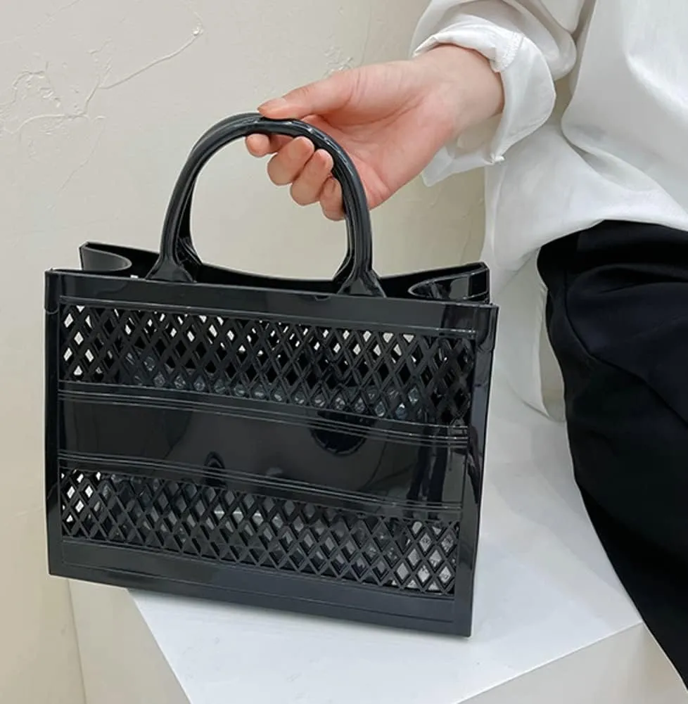 Tote Bag Purses for Women Summer Mesh Beach Tote Bag Large Capacity Shopping Basket Top Handle Handbag Jelly Storage Bag
