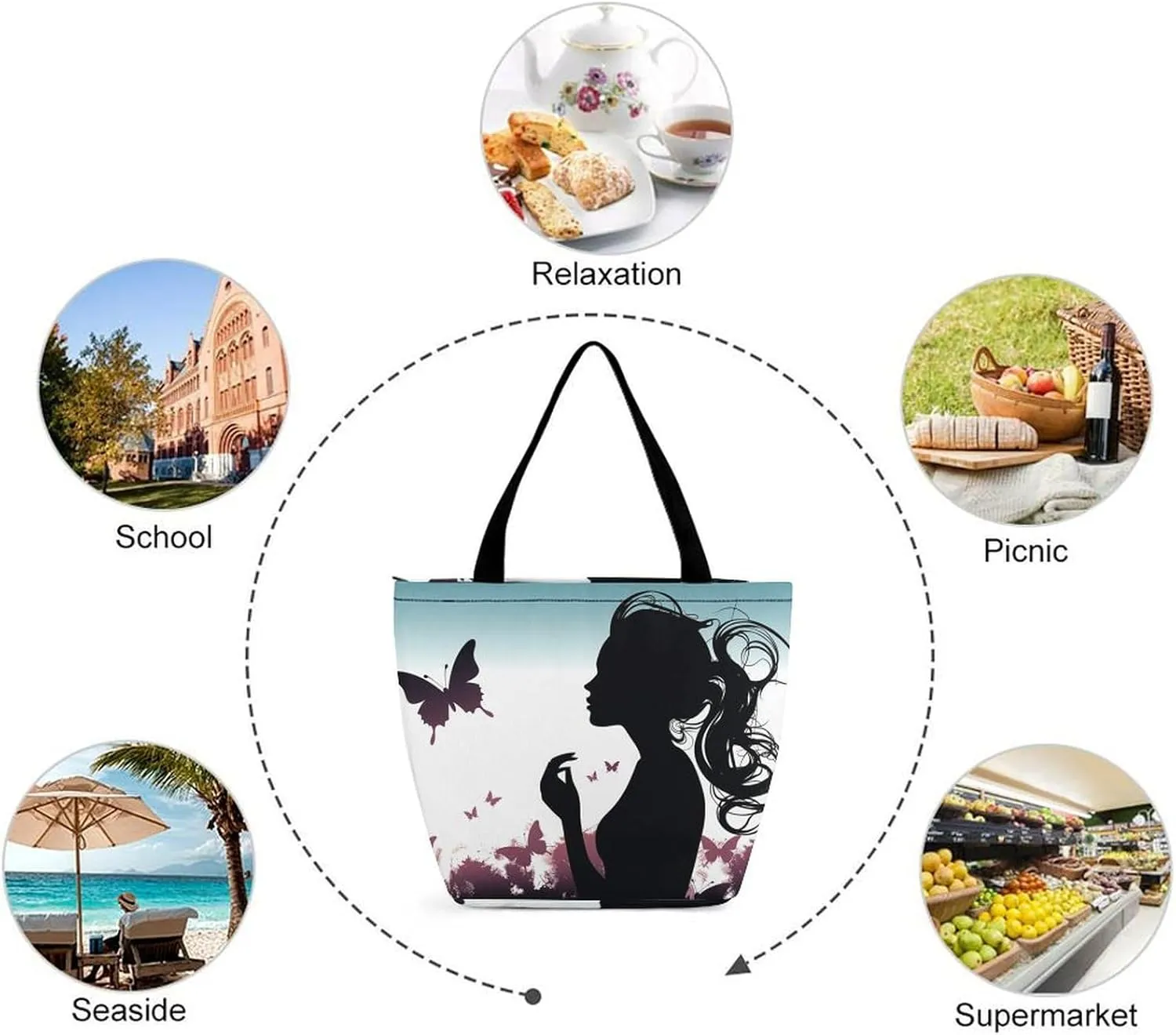 Tote Bag Reusable Grocery Bag Foldable Shopping Bag Extra Large Shoulder Bag Cute Cow Tote Bag for Travel Work