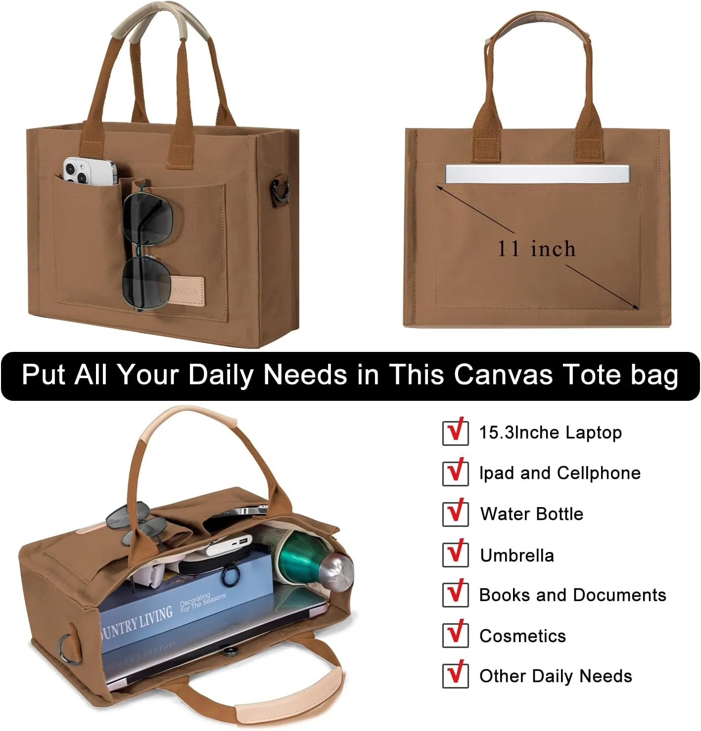 Tote Bags for Women Canvas Tote Purse Crossbody Bags with Pockets Top Handle Shoulder Handbags Satchel Bags for Women