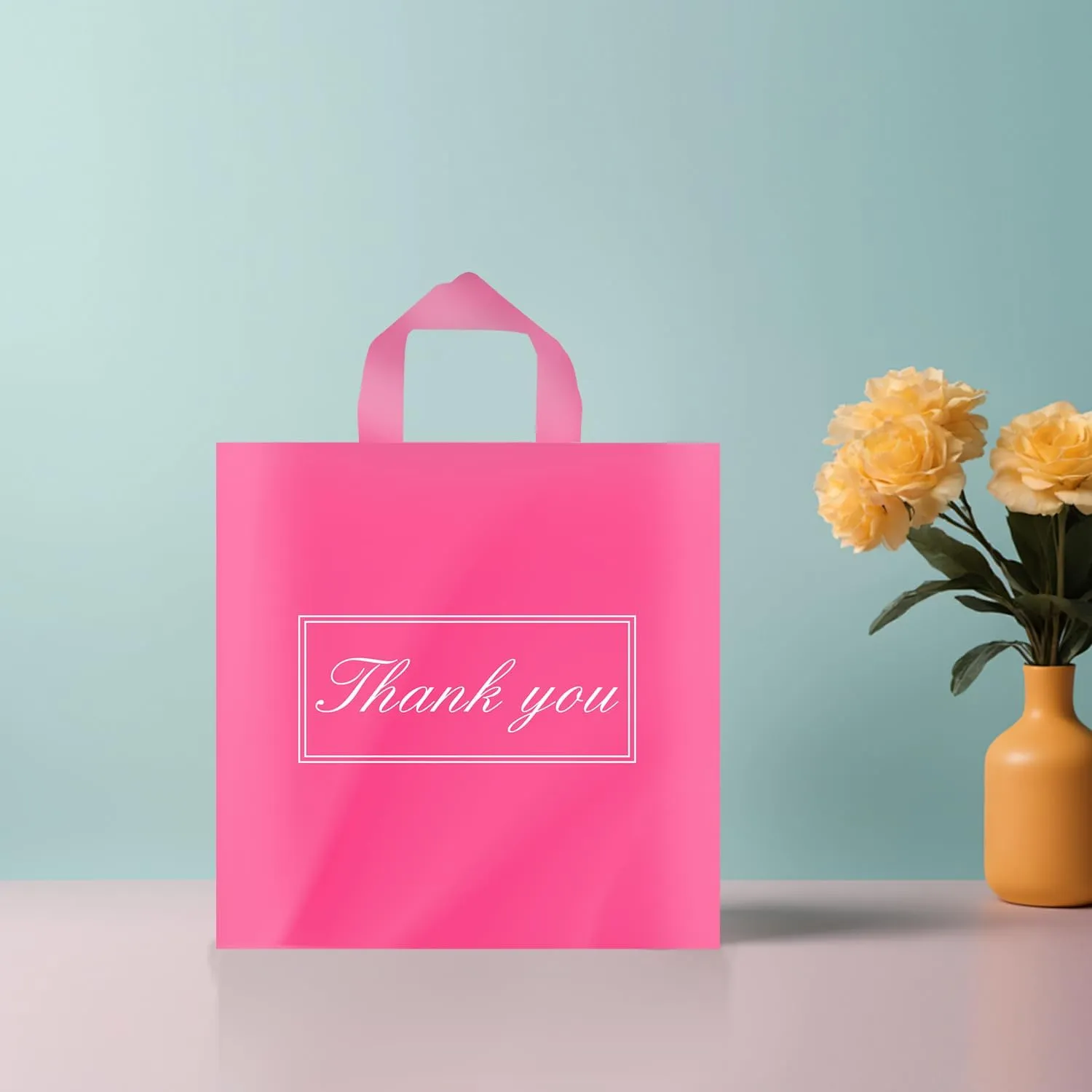 Tote Bags, Small & Medium, White & Pink, Reusable Plastic Shopping Bags with Handle & Slip Pocket