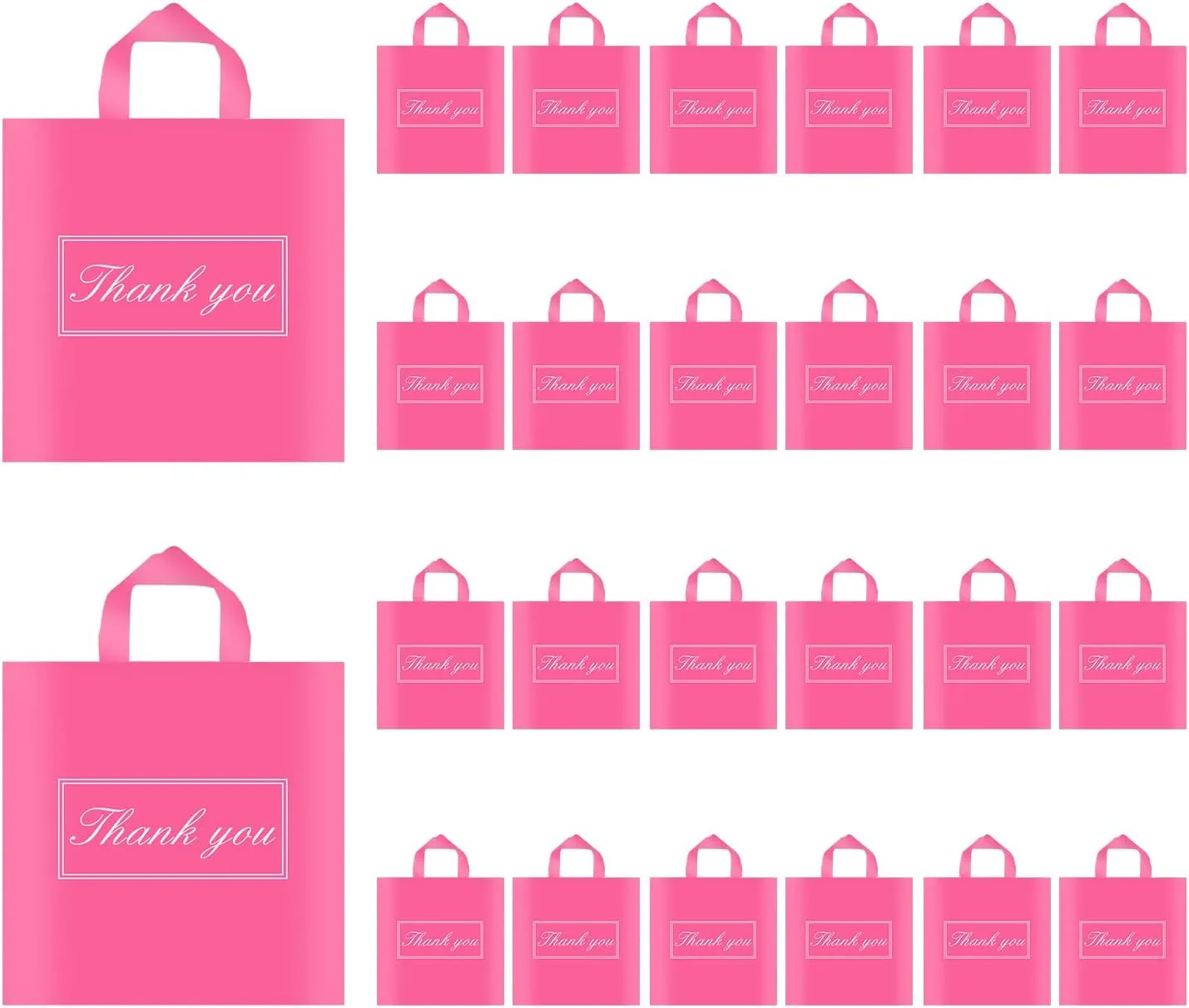 Tote Bags, Small & Medium, White & Pink, Reusable Plastic Shopping Bags with Handle & Slip Pocket