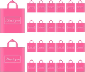Tote Bags, Small & Medium, White & Pink, Reusable Plastic Shopping Bags with Handle & Slip Pocket