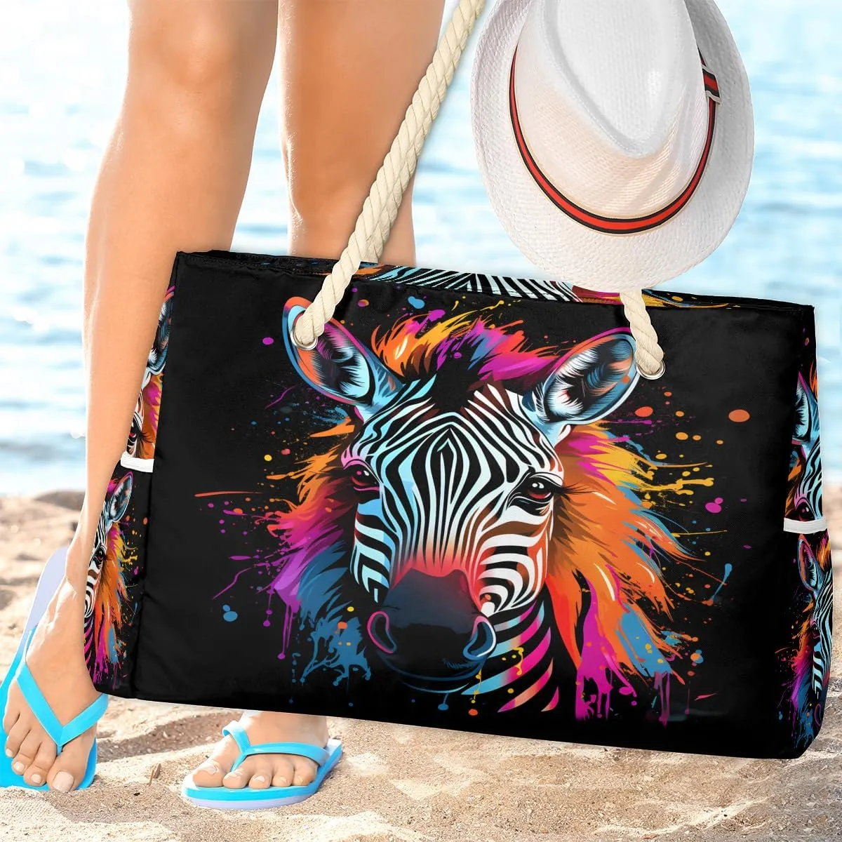 Tote Beach Bag for Women Large Zipper Beach Bags Waterproof Sandproof Gym Swim Pool Travel Bag