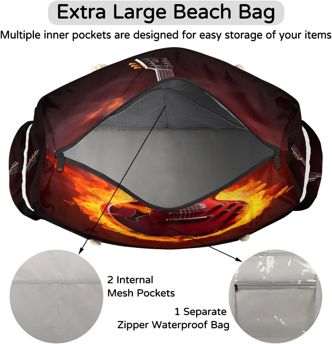 Tote Beach Bag for Women Large Zipper Beach Bags Waterproof Sandproof Gym Swim Pool Travel Bag