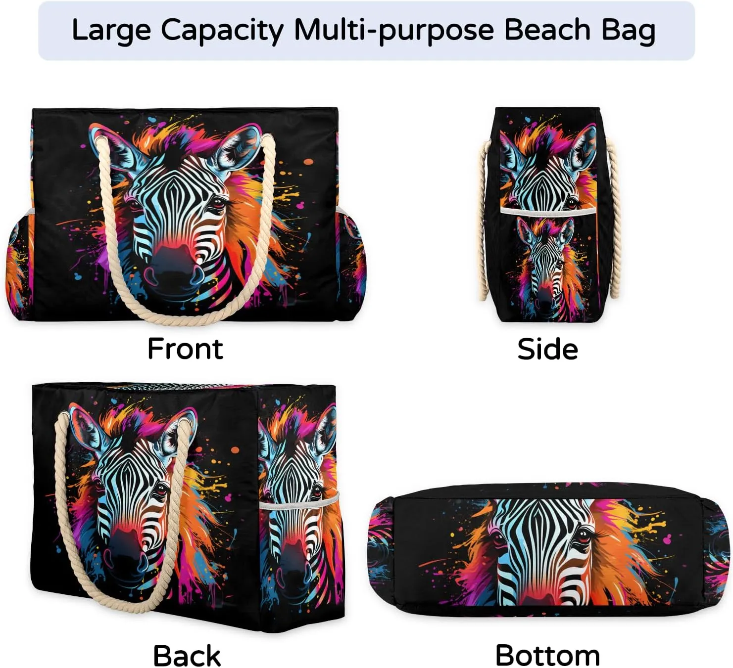 Tote Beach Bag for Women Large Zipper Beach Bags Waterproof Sandproof Gym Swim Pool Travel Bag