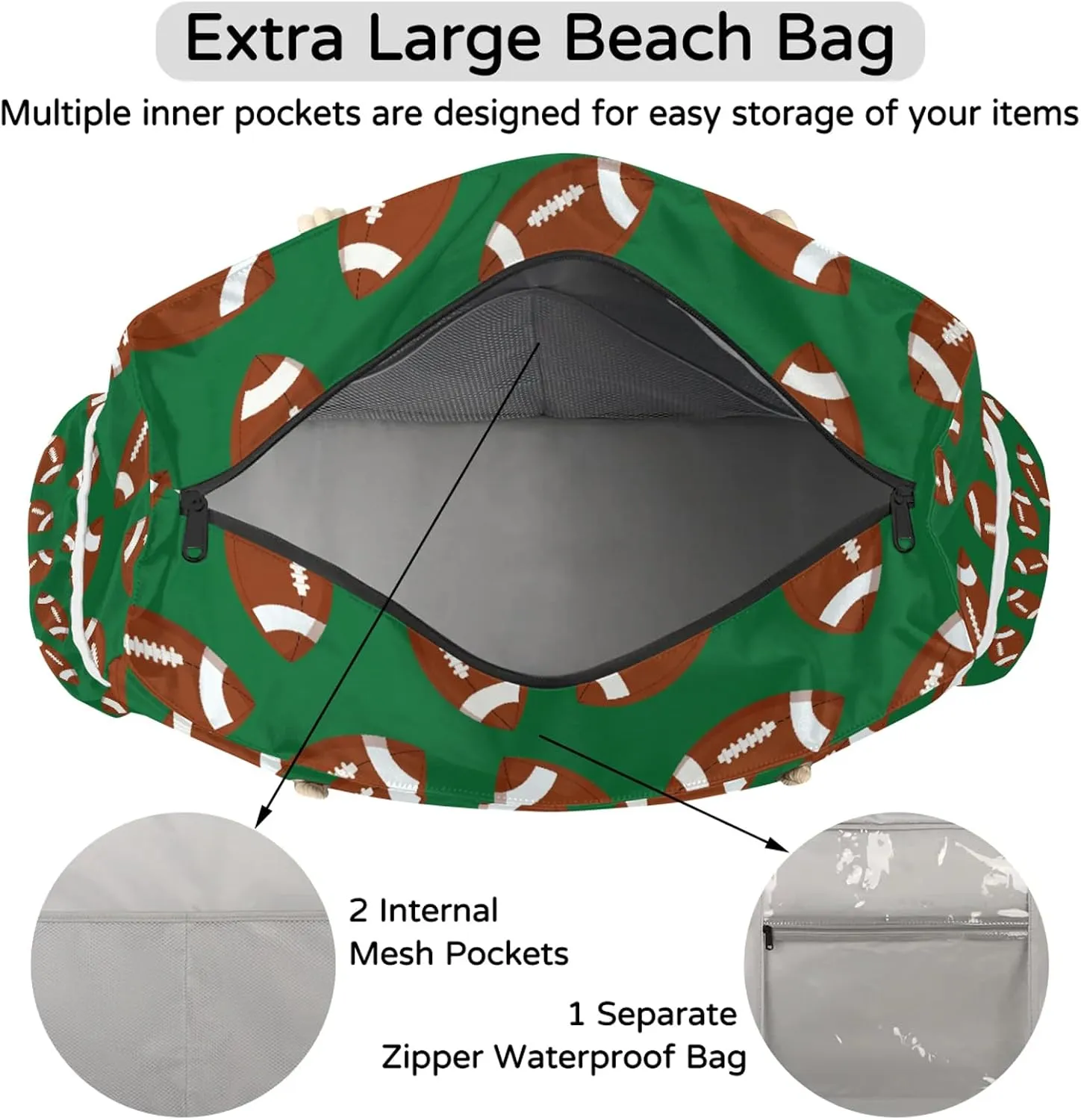 Tote Beach Bag for Women with Zipper Modern Large Waterproof Sandproof Swim Pool Bag