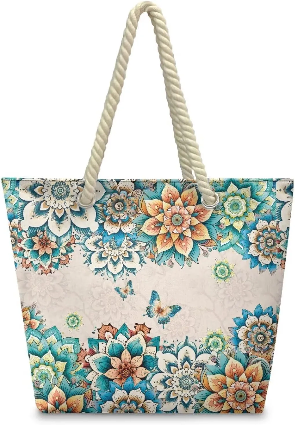 Tote Beach Bag with Rope Top Handle Pool Bag 14.57x4.71x14.17 Large Capacity Travel Handbag for Women Casual