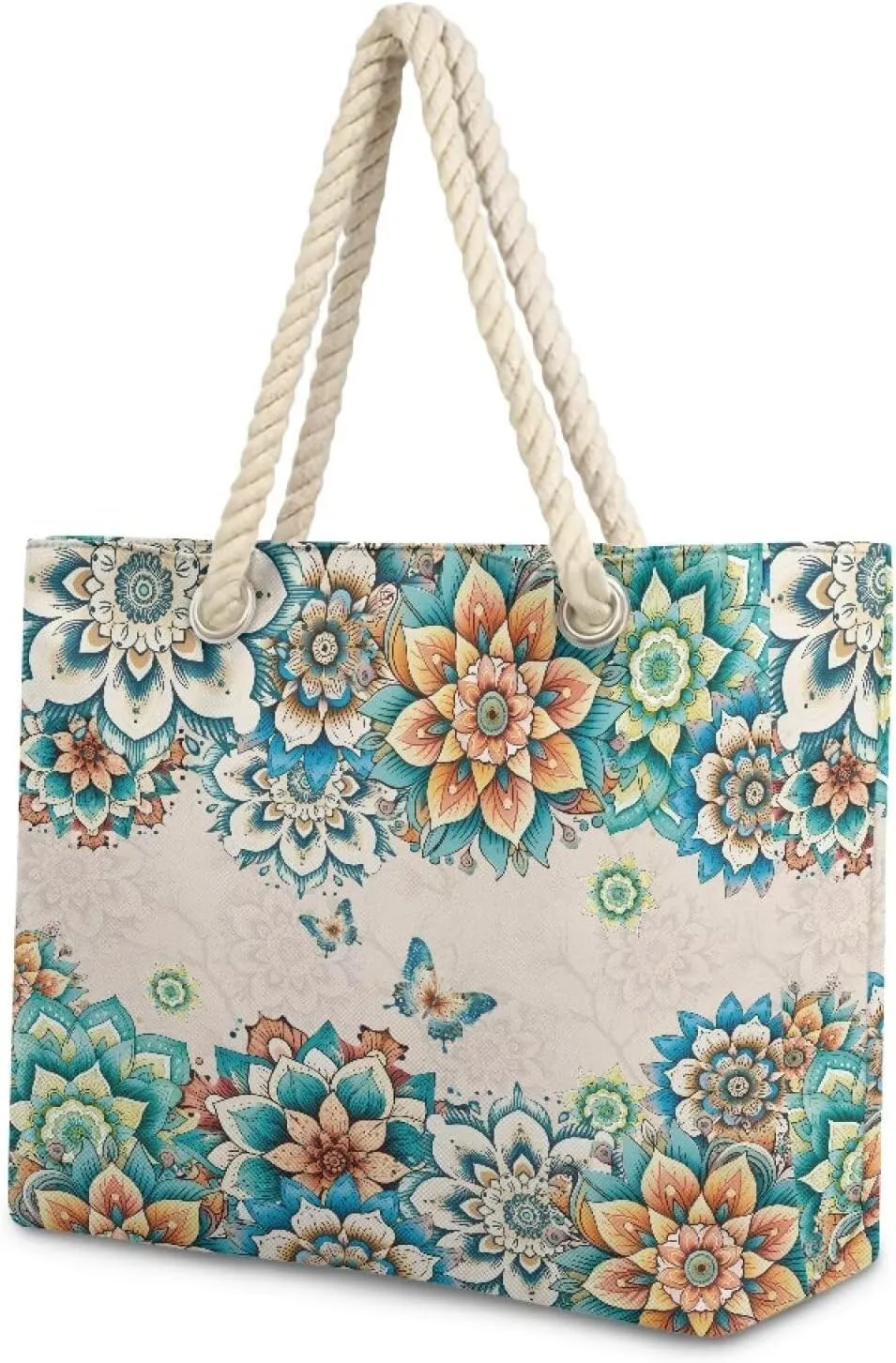 Tote Beach Bag with Rope Top Handle Pool Bag 14.57x4.71x14.17 Large Capacity Travel Handbag for Women Casual