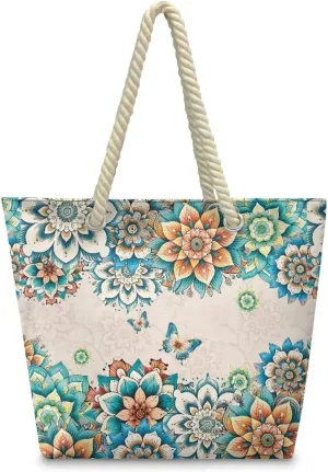 Tote Beach Bag with Rope Top Handle Pool Bag 14.57x4.71x14.17 Large Capacity Travel Handbag for Women Casual