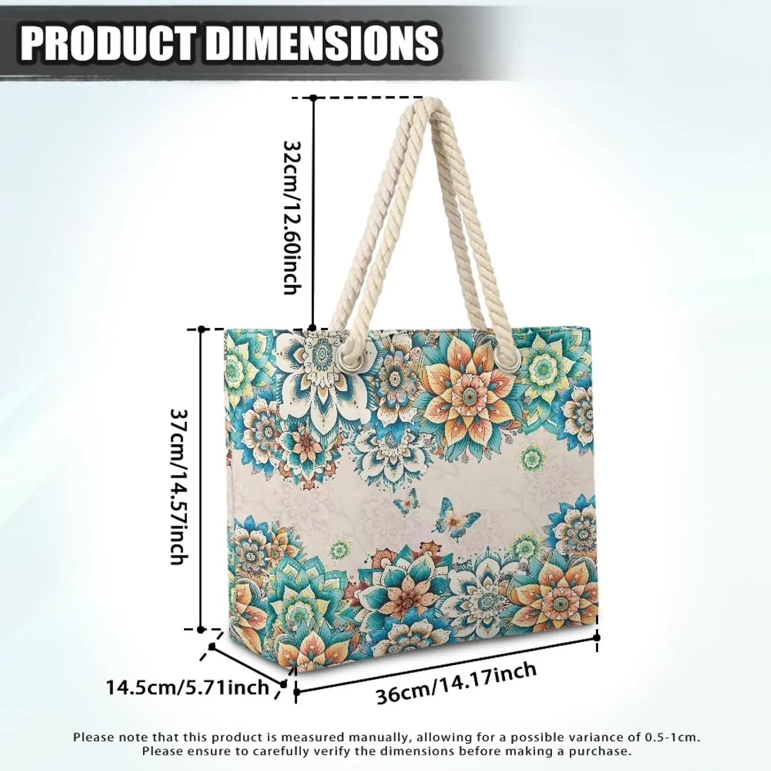Tote Beach Bag with Rope Top Handle Pool Bag 14.57x4.71x14.17 Large Capacity Travel Handbag for Women Casual