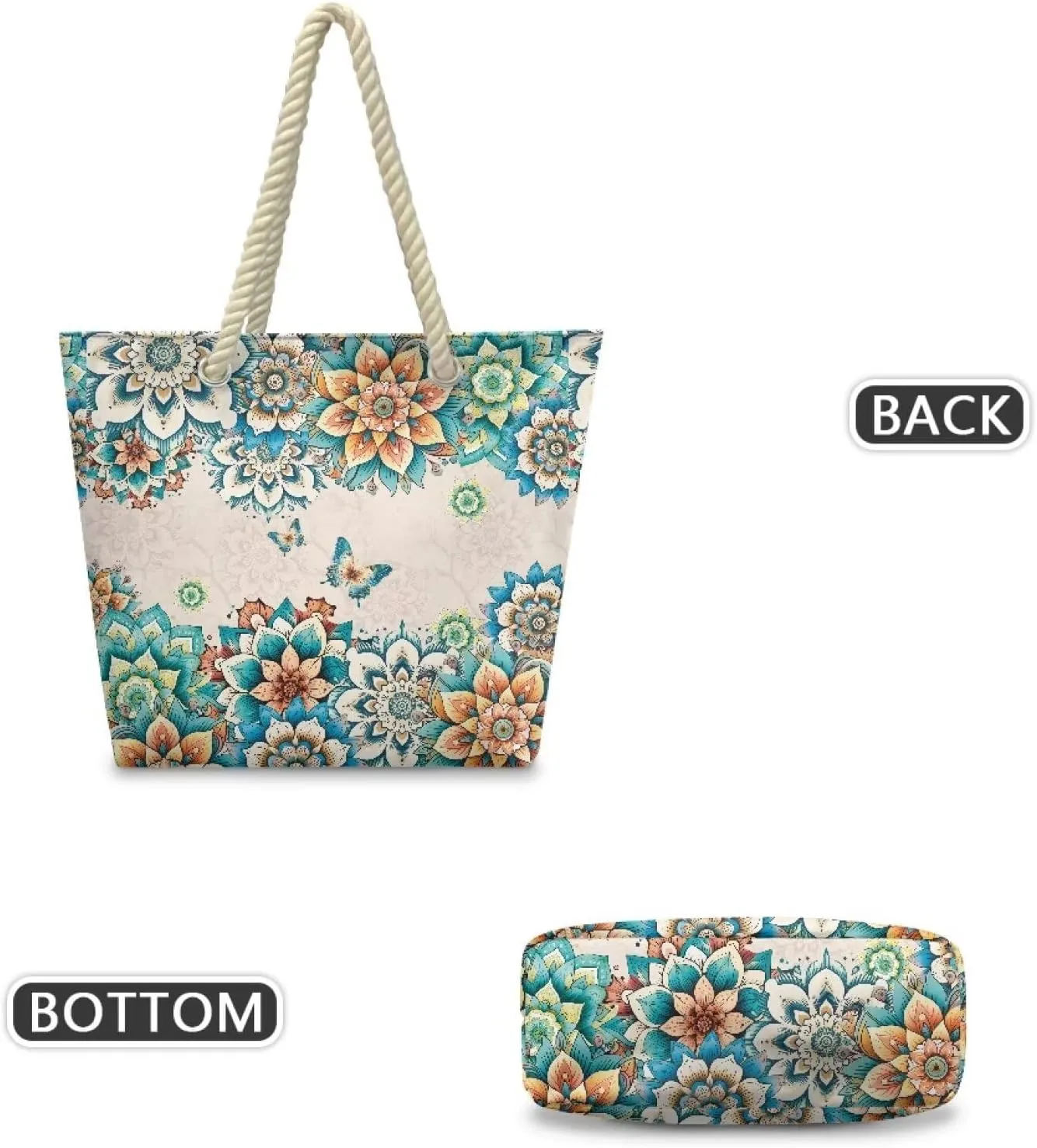 Tote Beach Bag with Rope Top Handle Pool Bag 14.57x4.71x14.17 Large Capacity Travel Handbag for Women Casual