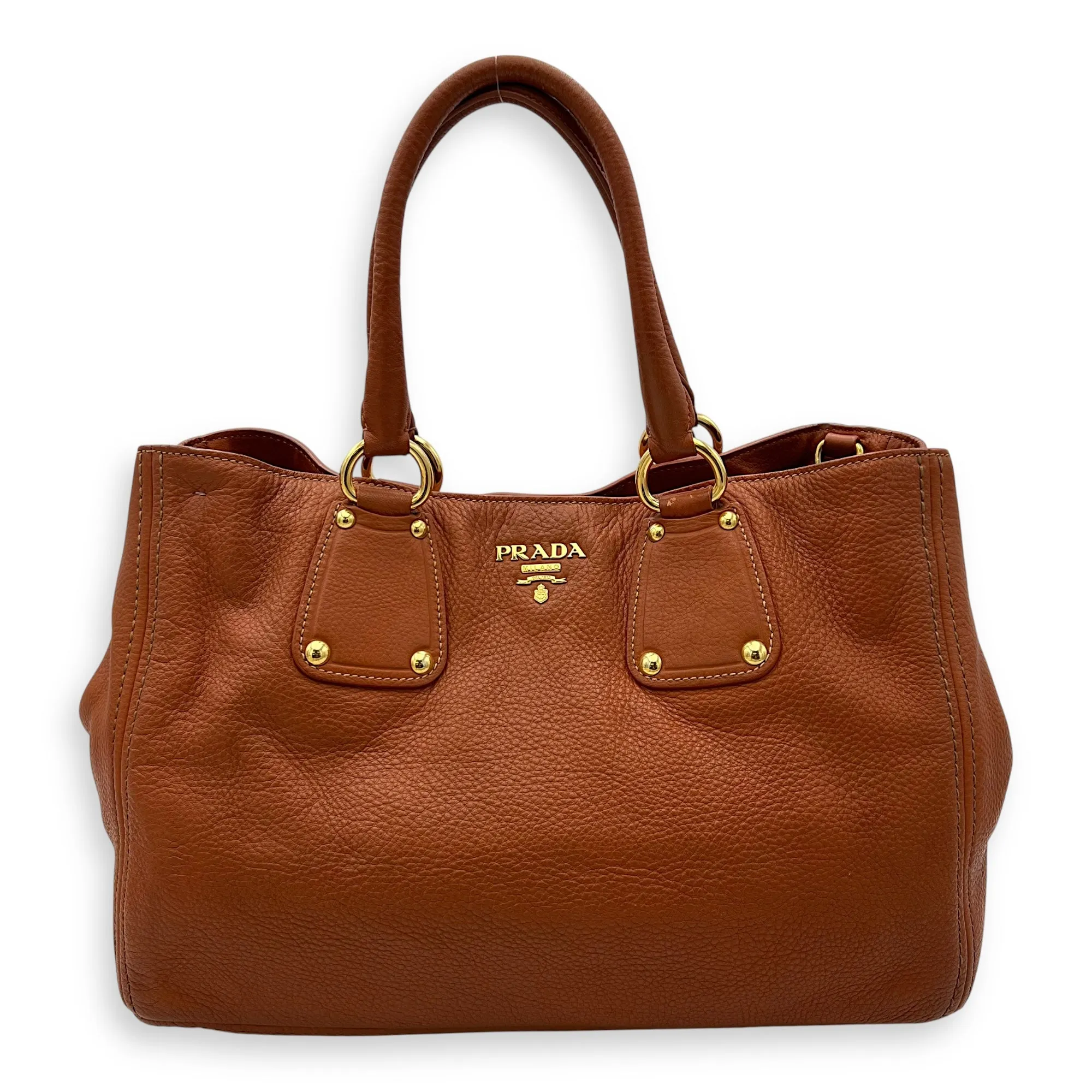 Tote Top Handle Bag Medium Orange in Calfskin, Gold hardware