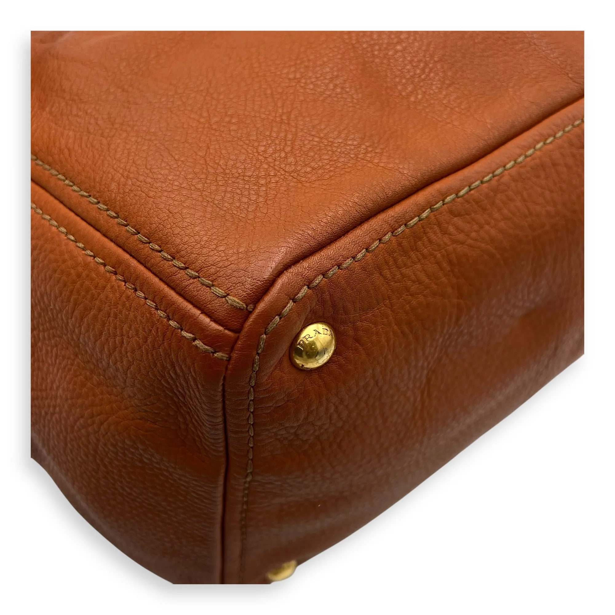 Tote Top Handle Bag Medium Orange in Calfskin, Gold hardware