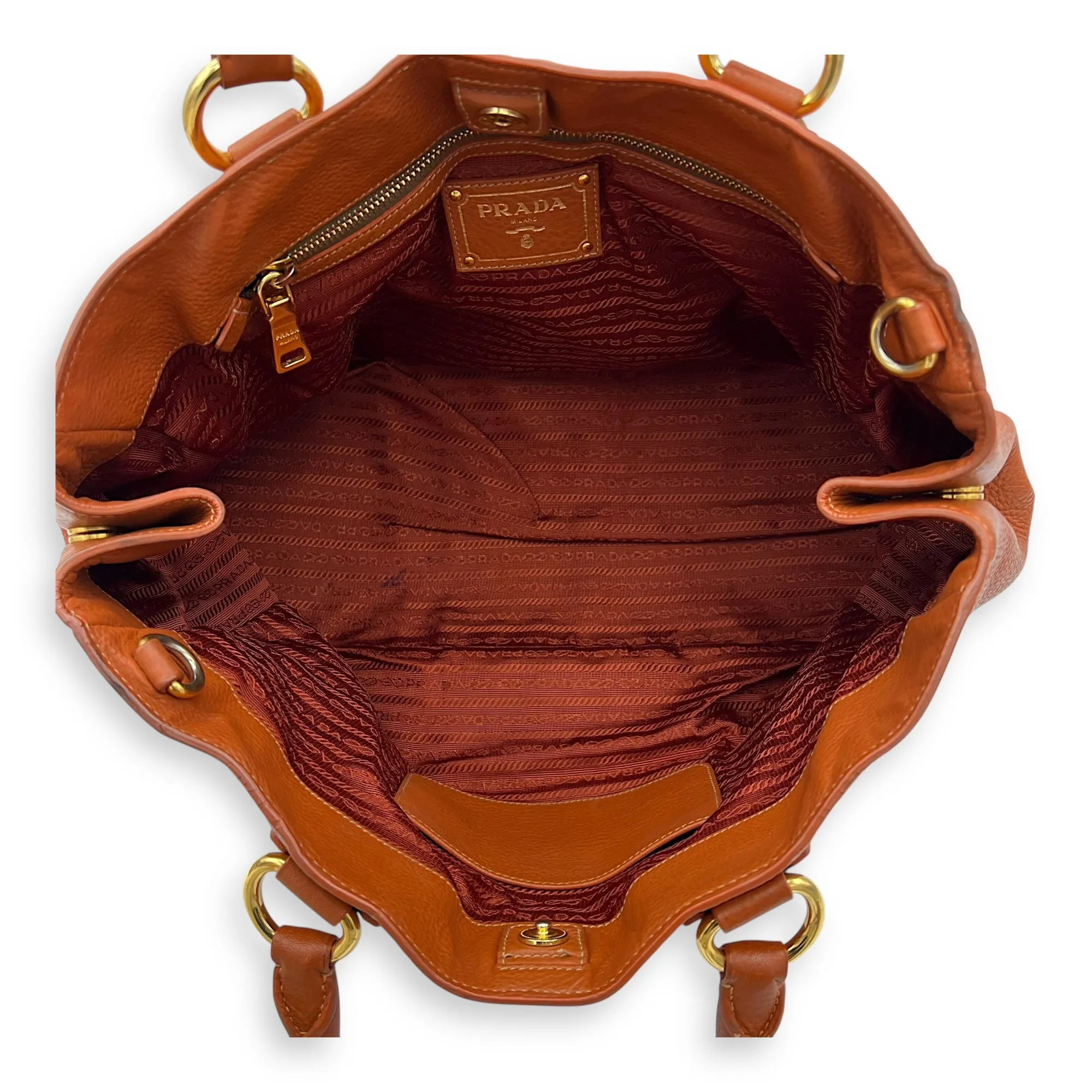Tote Top Handle Bag Medium Orange in Calfskin, Gold hardware
