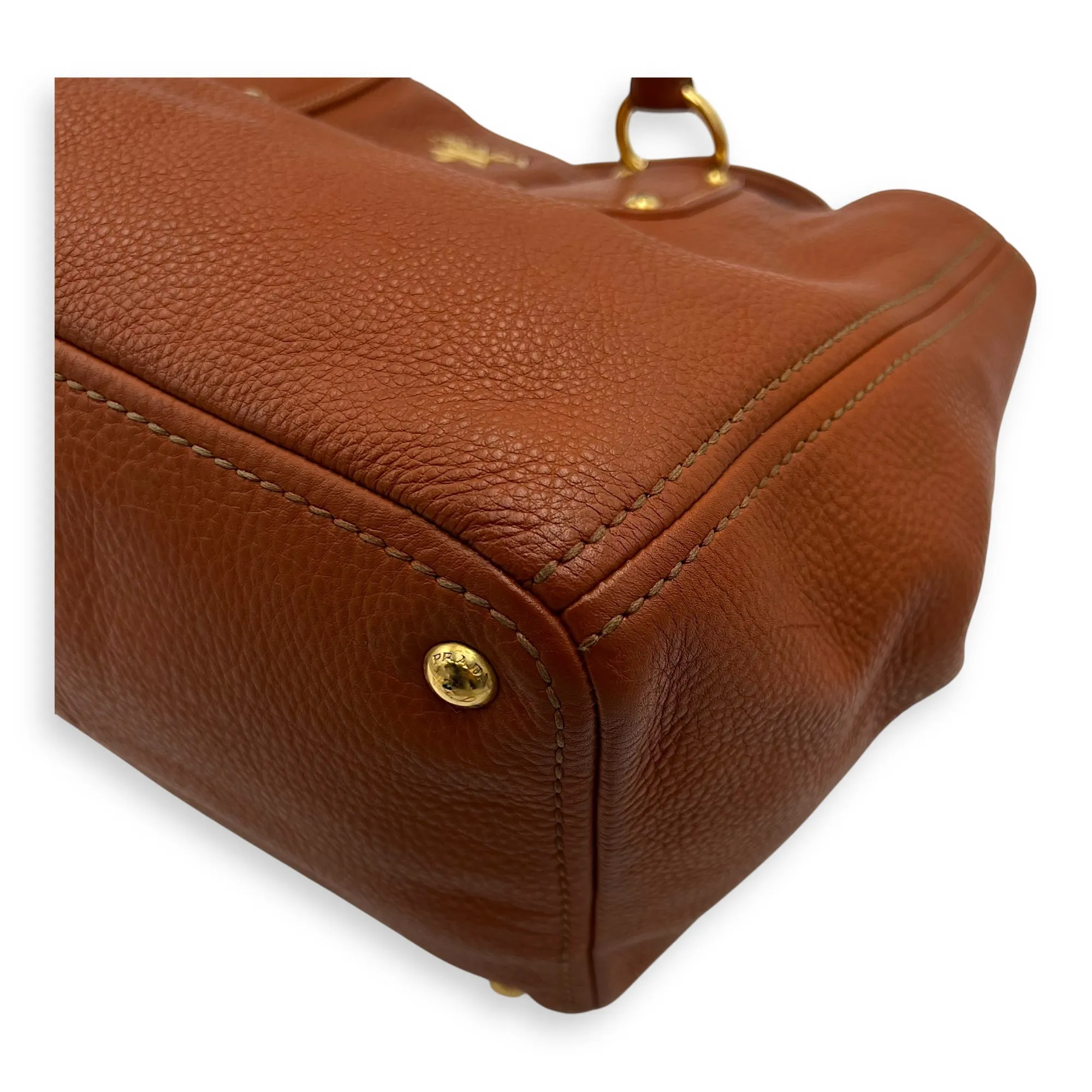 Tote Top Handle Bag Medium Orange in Calfskin, Gold hardware