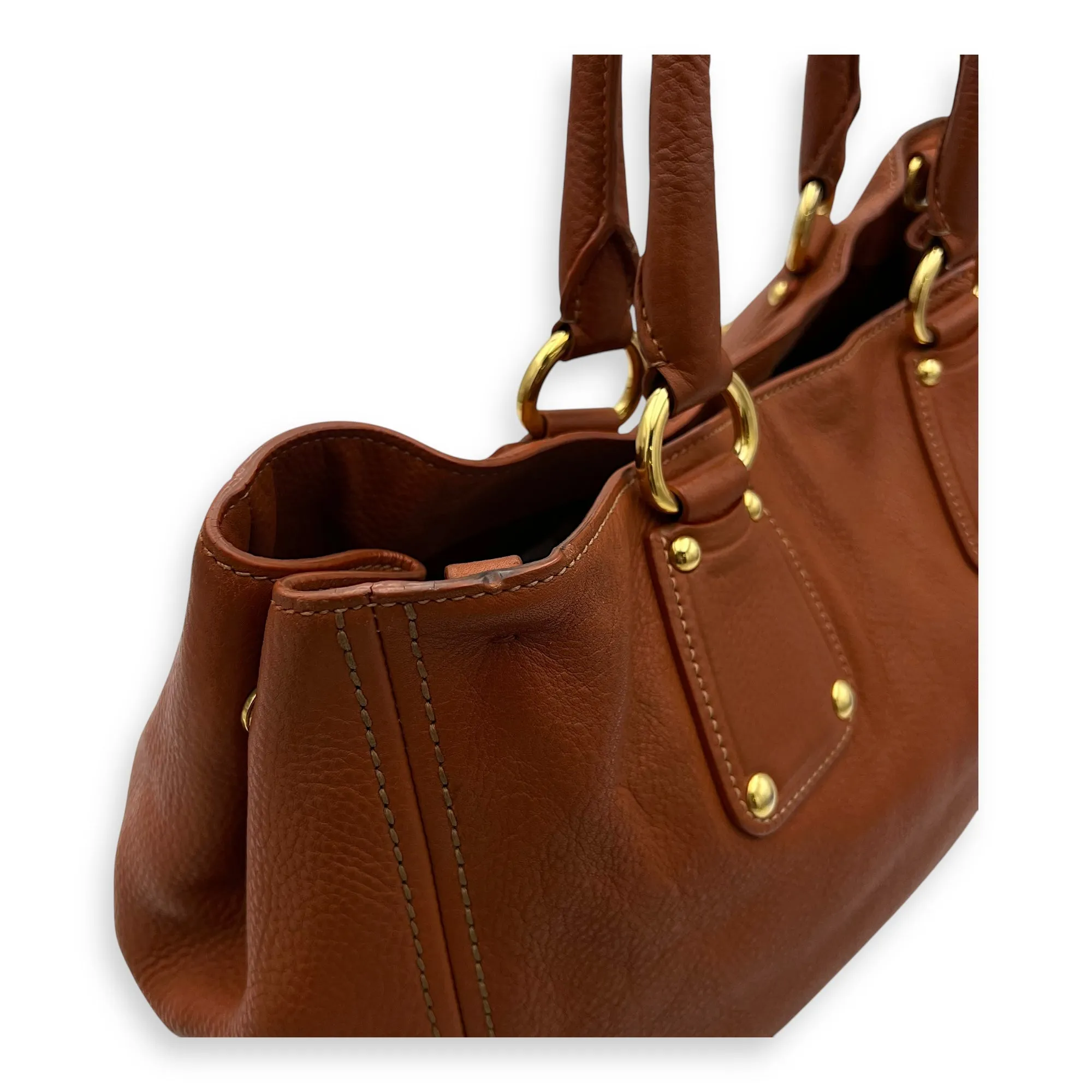 Tote Top Handle Bag Medium Orange in Calfskin, Gold hardware
