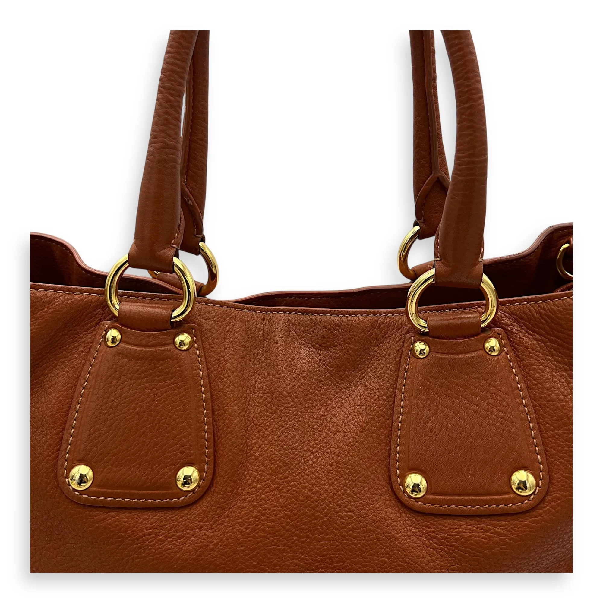 Tote Top Handle Bag Medium Orange in Calfskin, Gold hardware