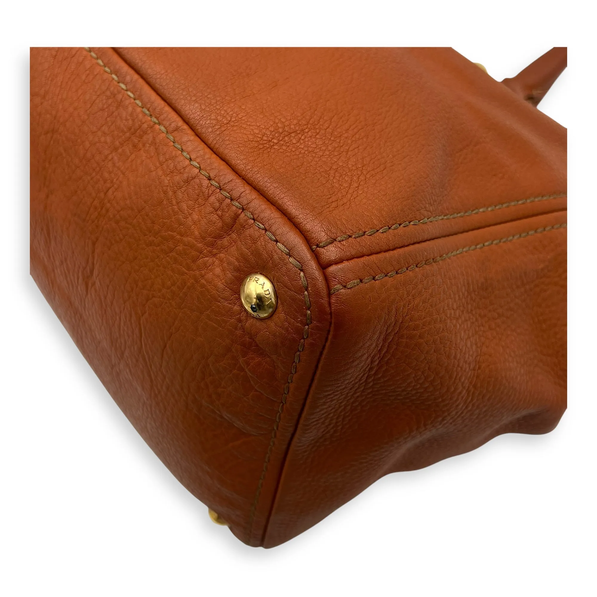 Tote Top Handle Bag Medium Orange in Calfskin, Gold hardware