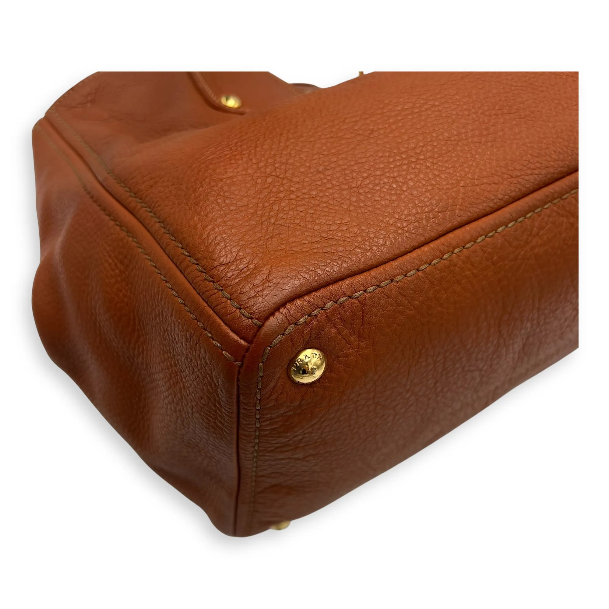 Tote Top Handle Bag Medium Orange in Calfskin, Gold hardware