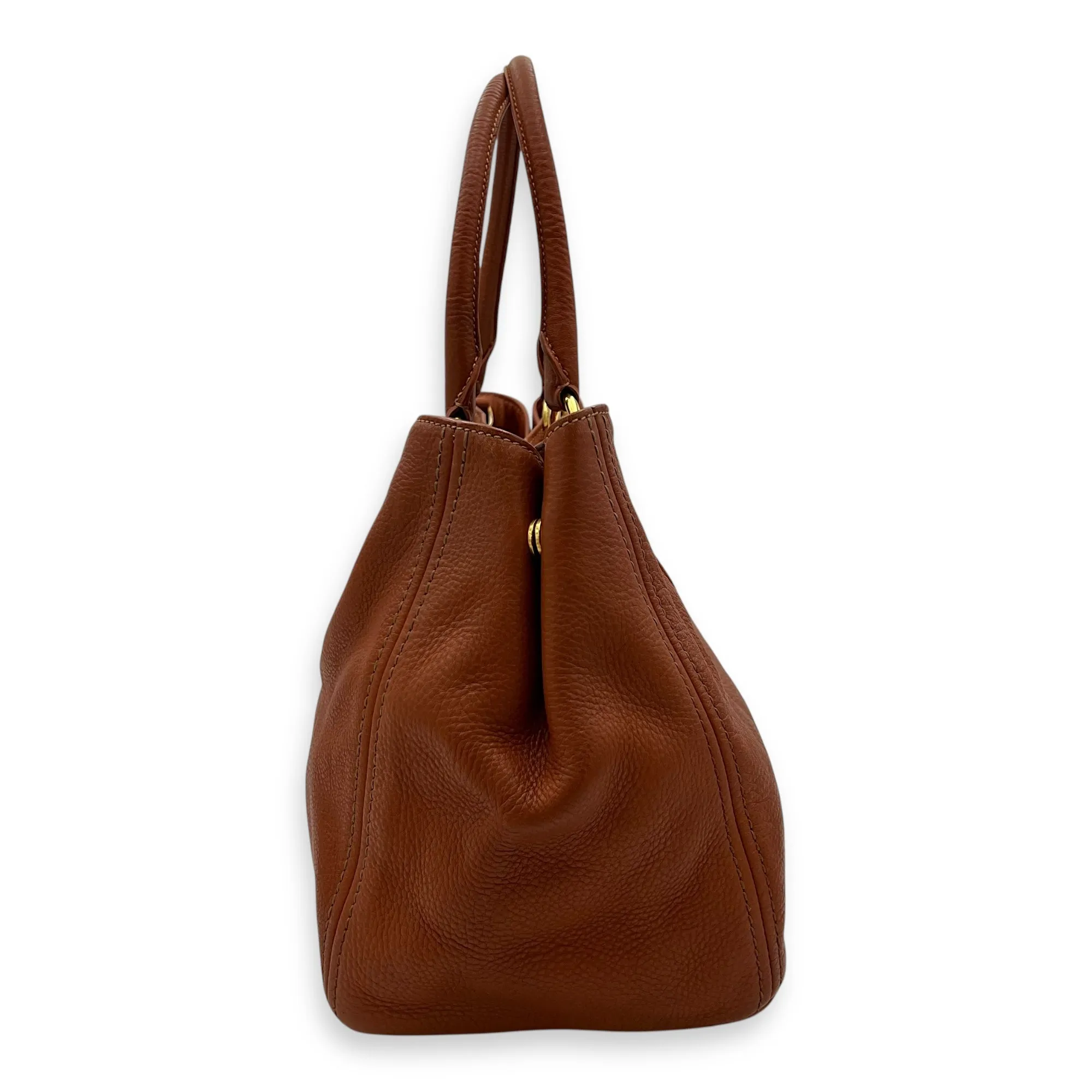 Tote Top Handle Bag Medium Orange in Calfskin, Gold hardware