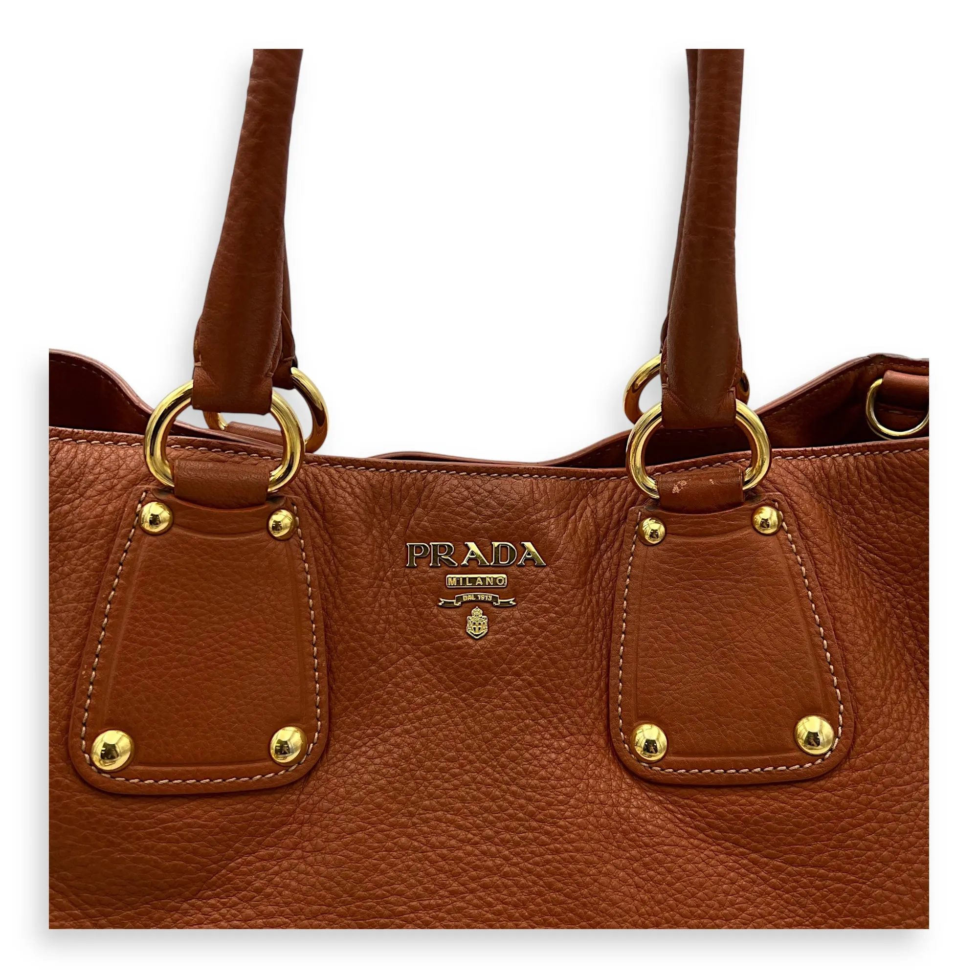 Tote Top Handle Bag Medium Orange in Calfskin, Gold hardware