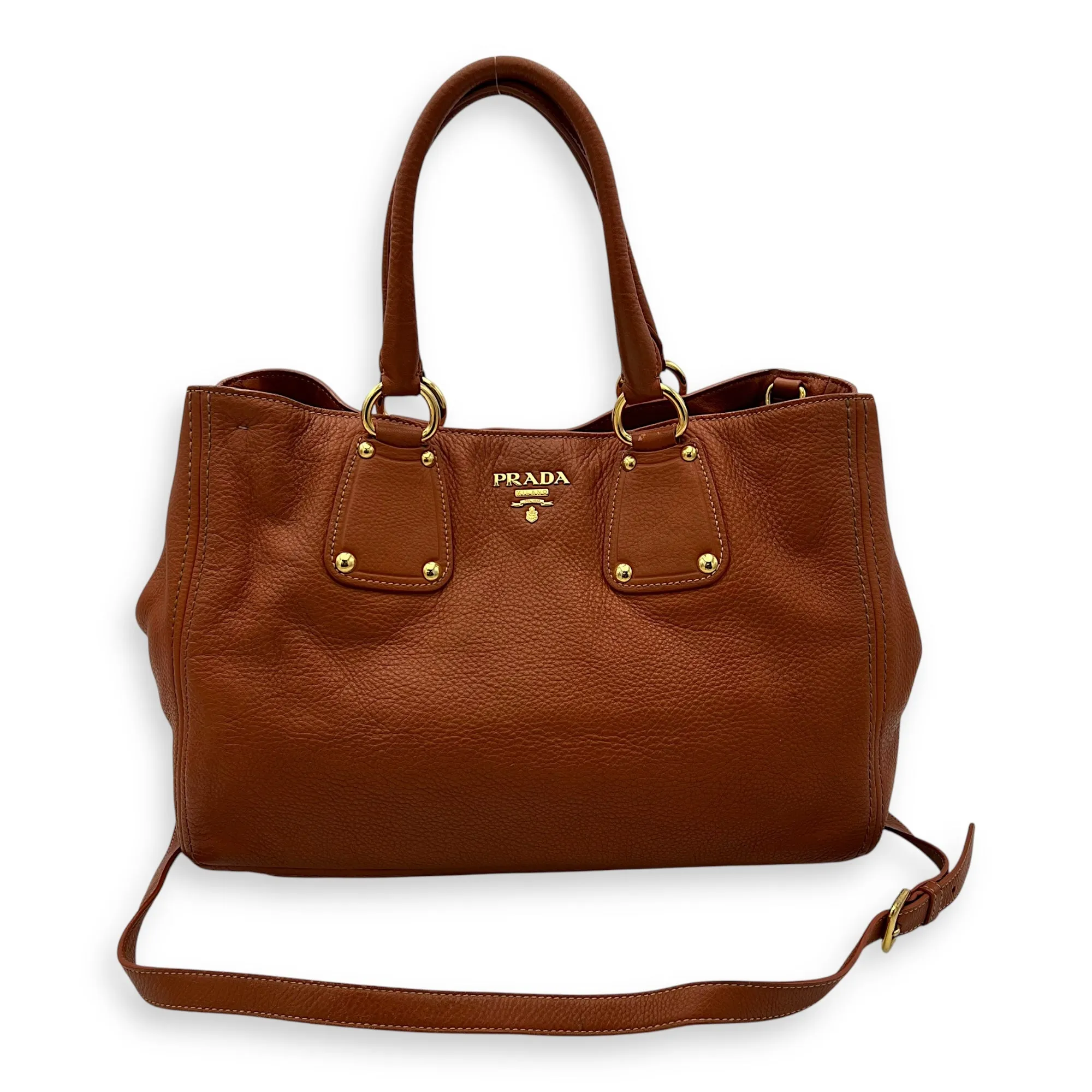 Tote Top Handle Bag Medium Orange in Calfskin, Gold hardware