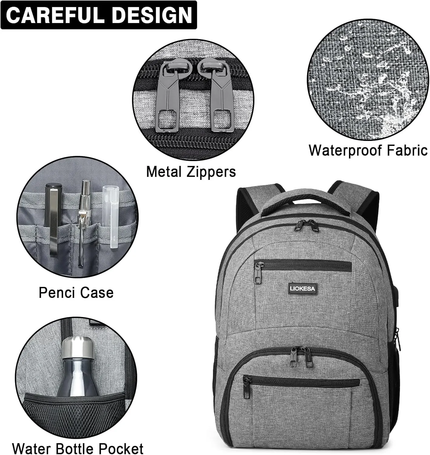 Travel Backpack, Large Laptop Backpack with USB Charging Port, Anti Theft Slim School Backpack for Men, Business Water Resistant College Bookbag Fits 17.3 Inch Computer Backpack, Grey