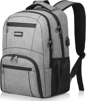 Travel Backpack, Large Laptop Backpack with USB Charging Port, Anti Theft Slim School Backpack for Men, Business Water Resistant College Bookbag Fits 17.3 Inch Computer Backpack, Grey