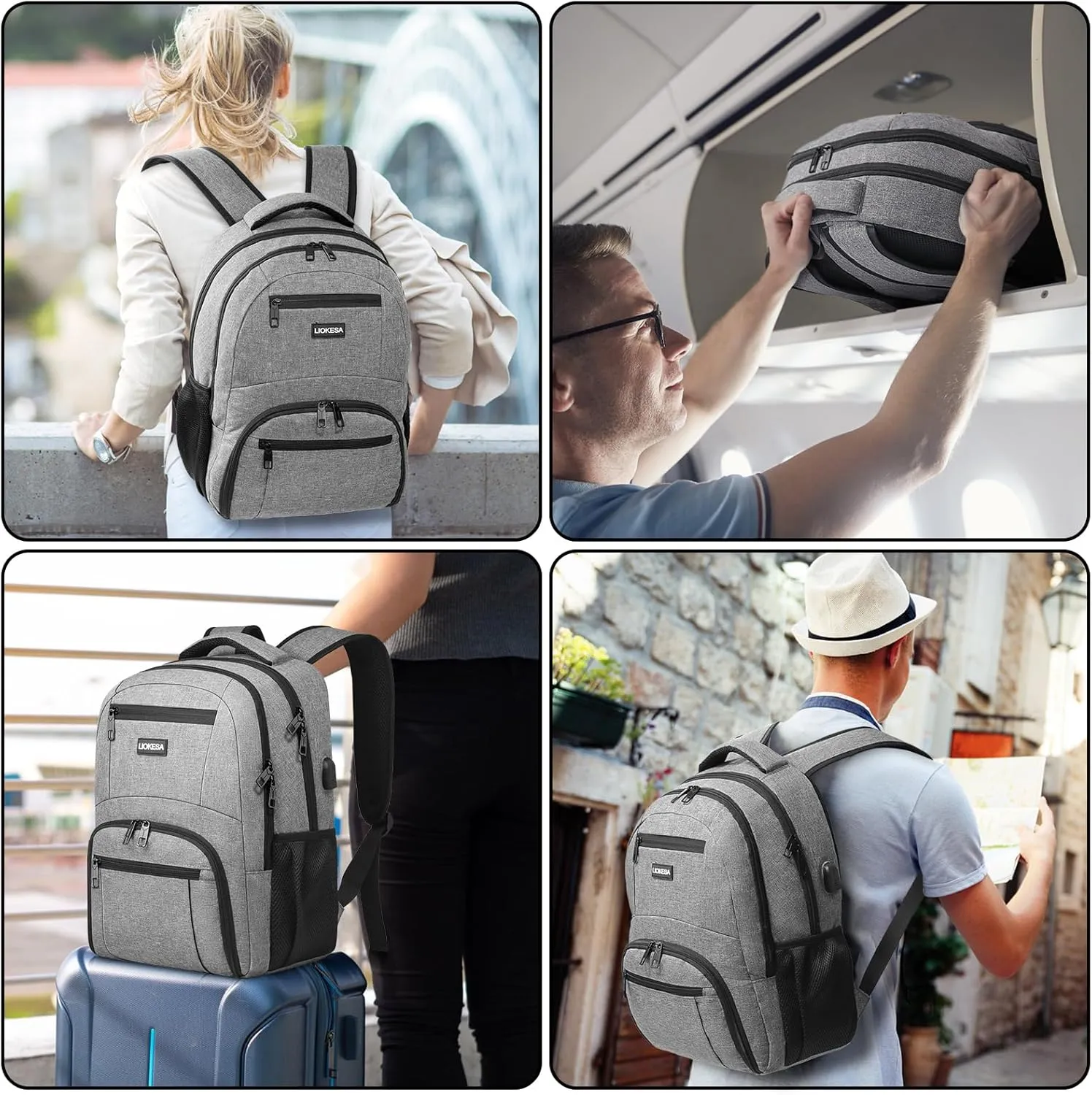 Travel Backpack, Large Laptop Backpack with USB Charging Port, Anti Theft Slim School Backpack for Men, Business Water Resistant College Bookbag Fits 17.3 Inch Computer Backpack, Grey