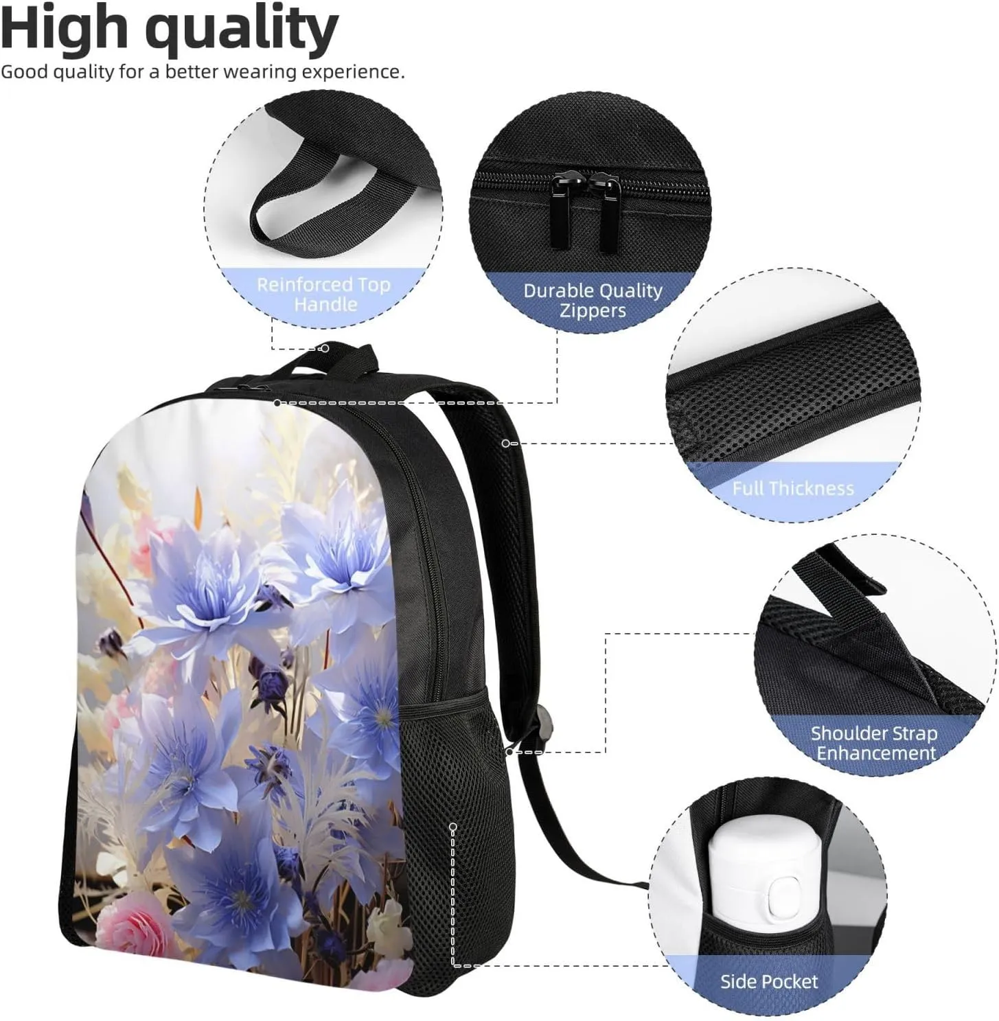 Travel Backpack Pastel Cornflowers Carry on Backpack Lightweight Business 16inches Laptop Backpack for Men Women