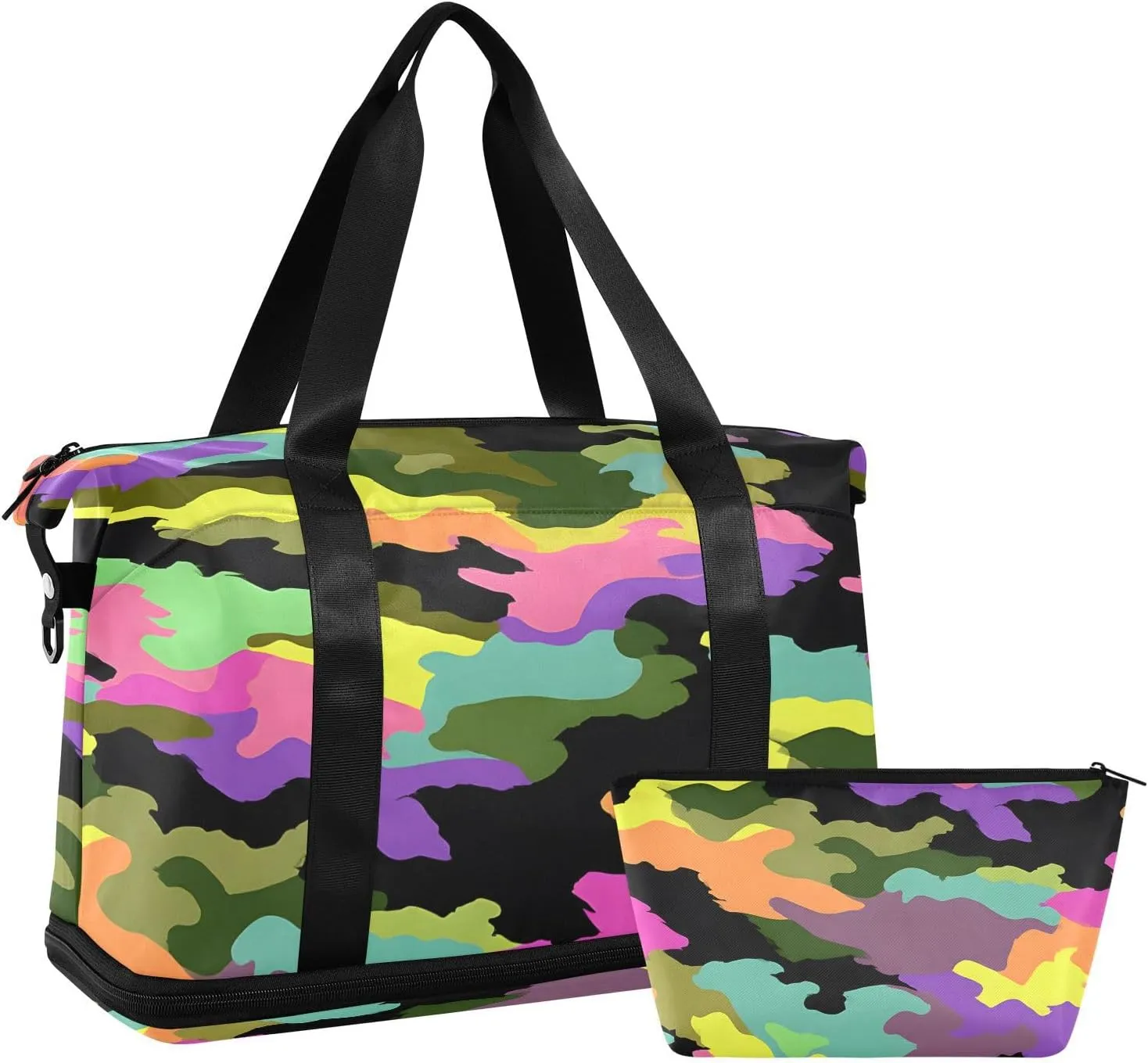 Travel Duffel Bag Colorful Leopard Print Pattern Foldable Sports Tote Gym Bag with Shoe & Wet Compartment Shoulder Carry on Luggage Duffel Weekender Overnight for Men Women