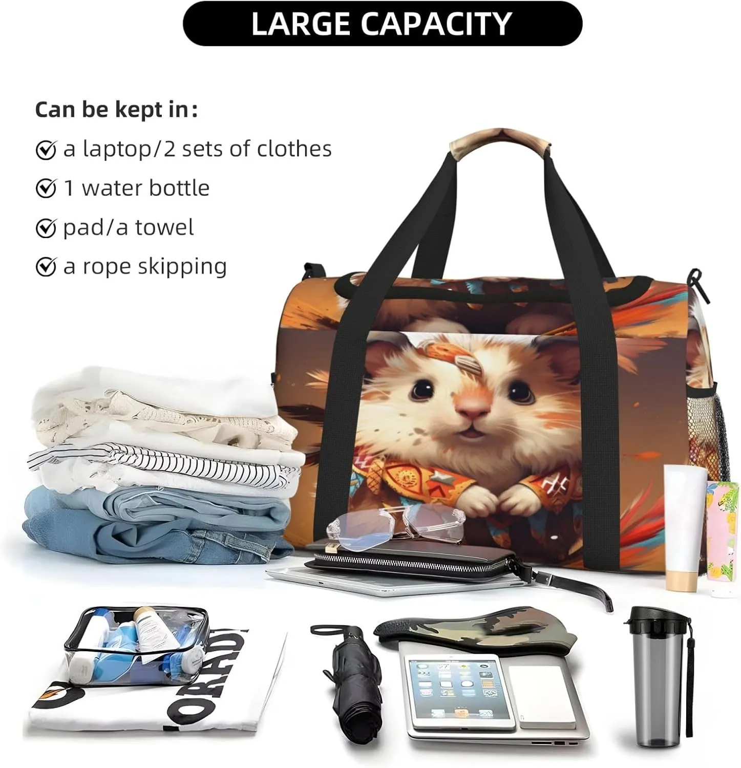 Travel Duffel Bag For Men Women, Cute Indian Hedgehog Carry On Sport Gym Bag With Shoulder Strap Lightweight Waterproof Weekender Bag Overnight Bag