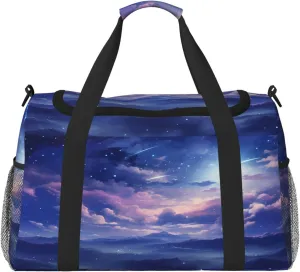 Travel Duffel Bag For Men Women, Fantasy Purple Nebula Starry Sky Carry On Sport Gym Bag With Shoulder Strap Lightweight Waterproof Weekender Bag Overnight Bag