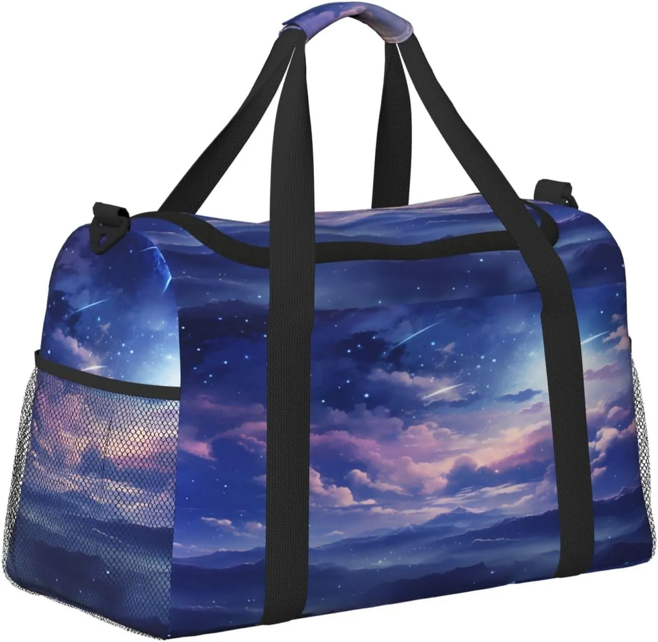 Travel Duffel Bag For Men Women, Fantasy Purple Nebula Starry Sky Carry On Sport Gym Bag With Shoulder Strap Lightweight Waterproof Weekender Bag Overnight Bag