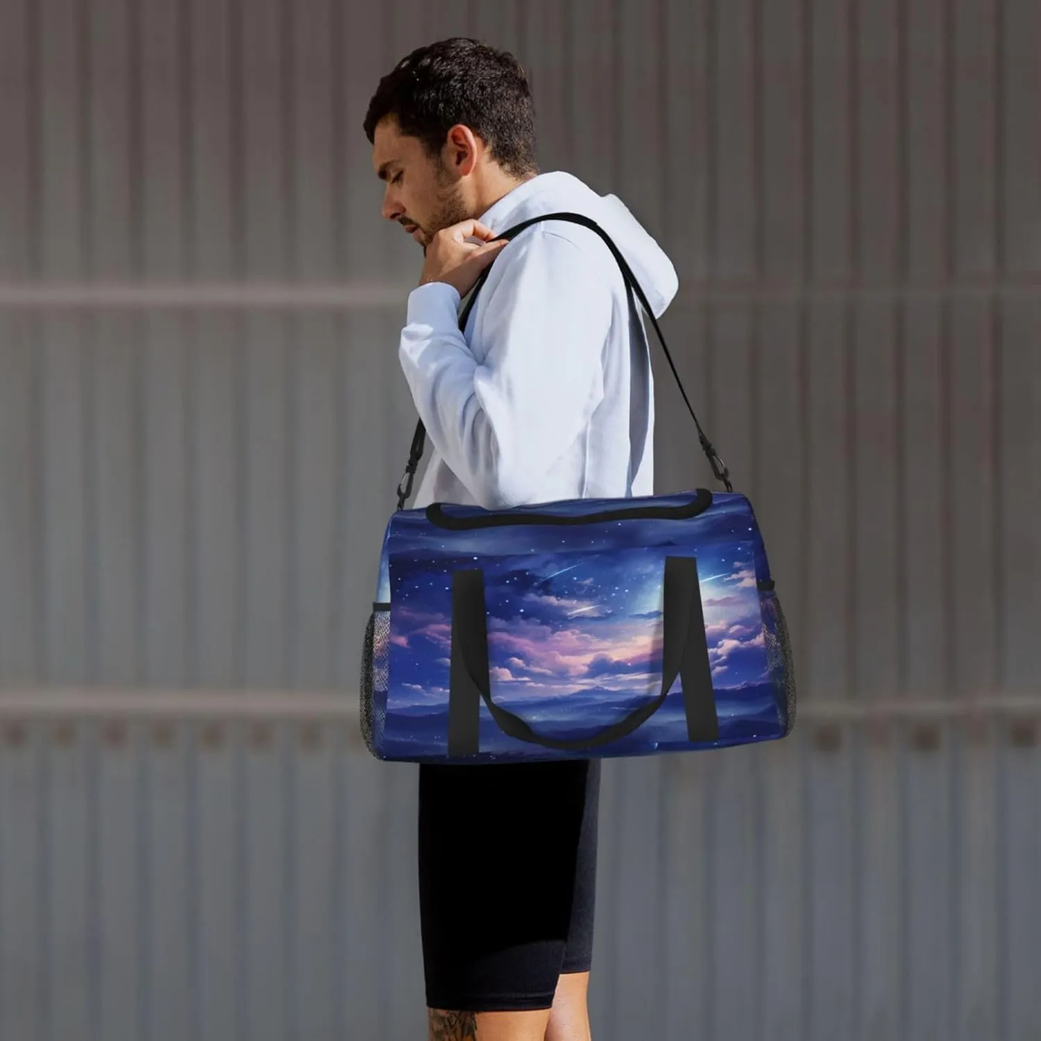 Travel Duffel Bag For Men Women, Fantasy Purple Nebula Starry Sky Carry On Sport Gym Bag With Shoulder Strap Lightweight Waterproof Weekender Bag Overnight Bag