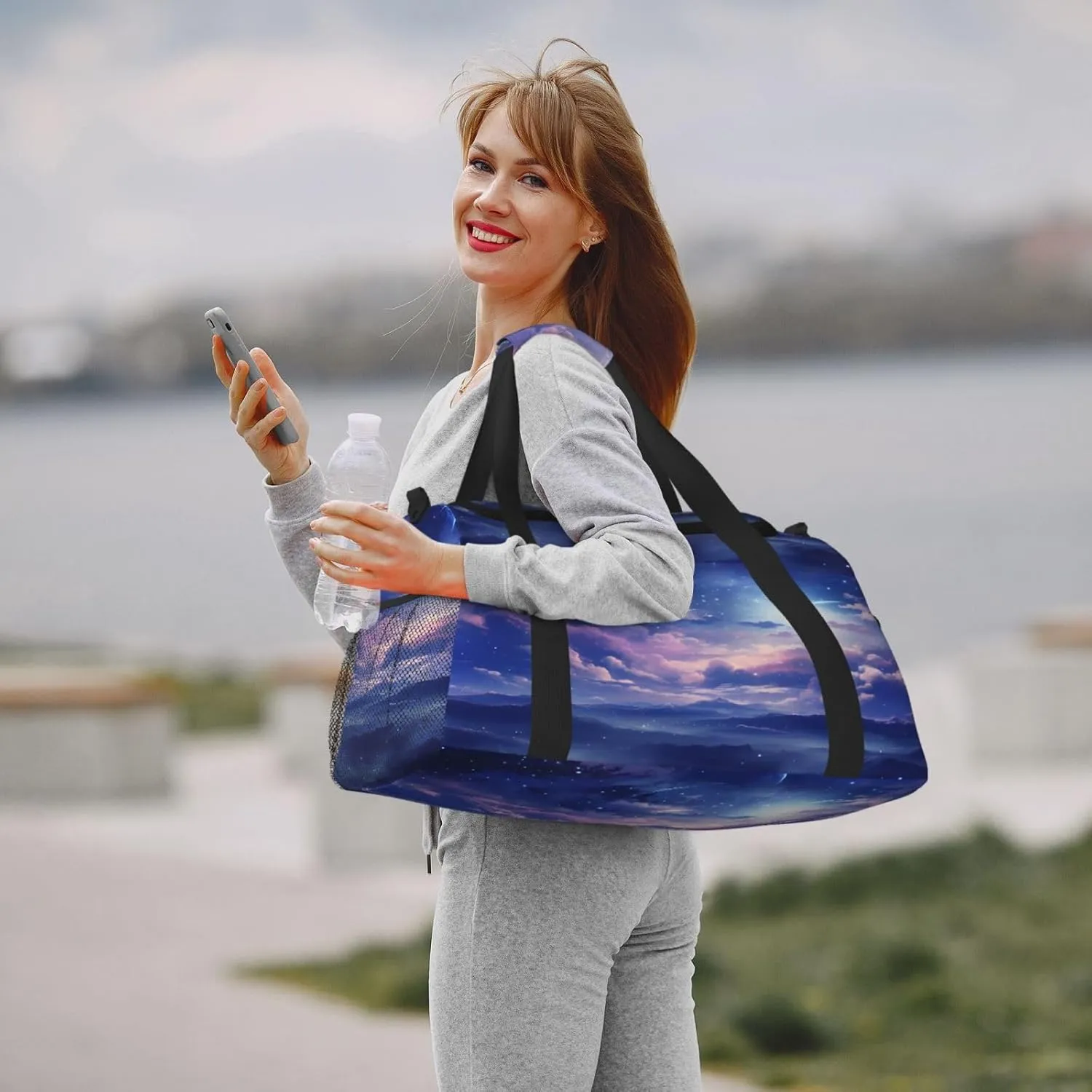 Travel Duffel Bag For Men Women, Fantasy Purple Nebula Starry Sky Carry On Sport Gym Bag With Shoulder Strap Lightweight Waterproof Weekender Bag Overnight Bag