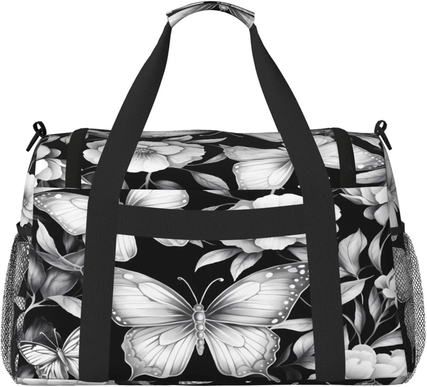 Travel Duffel Bag For Men Women, Flora Butterflies Pattern Carry On Sport Gym Bag With Shoulder Strap Lightweight Waterproof Weekender Bag Overnight Bag