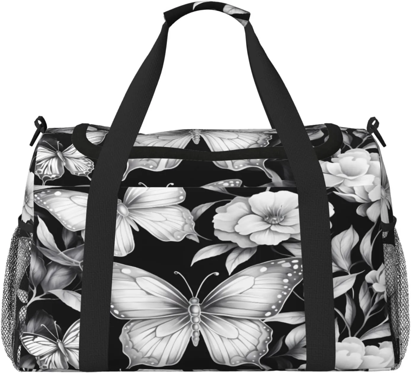 Travel Duffel Bag For Men Women, Flora Butterflies Pattern Carry On Sport Gym Bag With Shoulder Strap Lightweight Waterproof Weekender Bag Overnight Bag