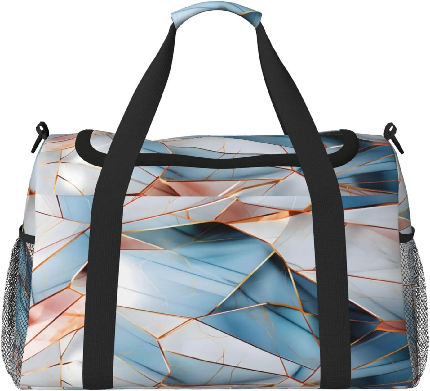 Travel Duffel Bag For Men Women, Pastel Turquoise Blue Marbles Pattern Carry On Sport Gym Bag With Shoulder Strap Lightweight Waterproof Weekender Bag Overnight Bag