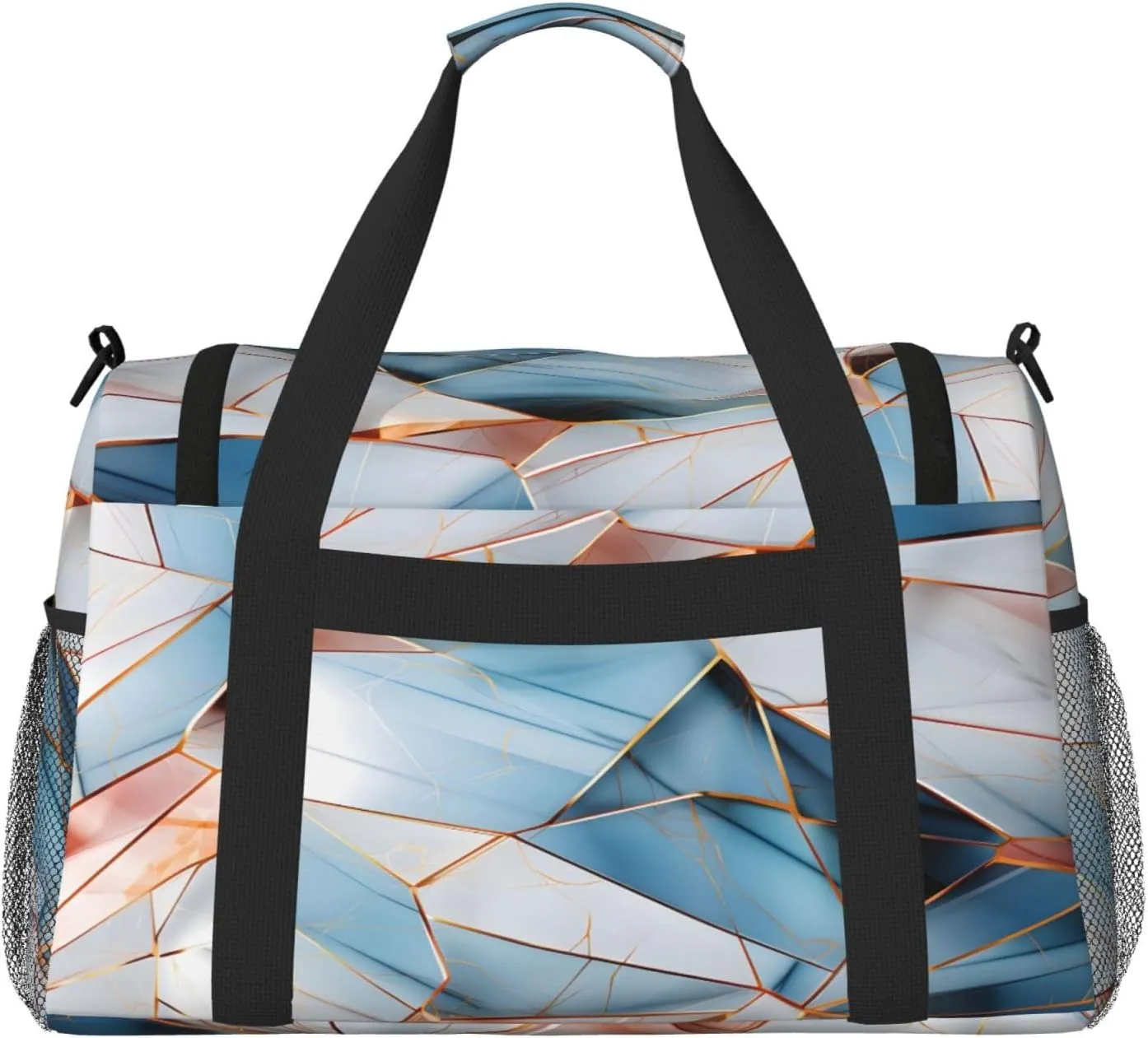 Travel Duffel Bag For Men Women, Pastel Turquoise Blue Marbles Pattern Carry On Sport Gym Bag With Shoulder Strap Lightweight Waterproof Weekender Bag Overnight Bag
