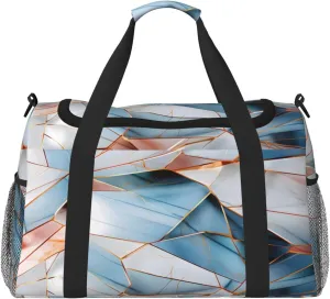 Travel Duffel Bag For Men Women, Pastel Turquoise Blue Marbles Pattern Carry On Sport Gym Bag With Shoulder Strap Lightweight Waterproof Weekender Bag Overnight Bag