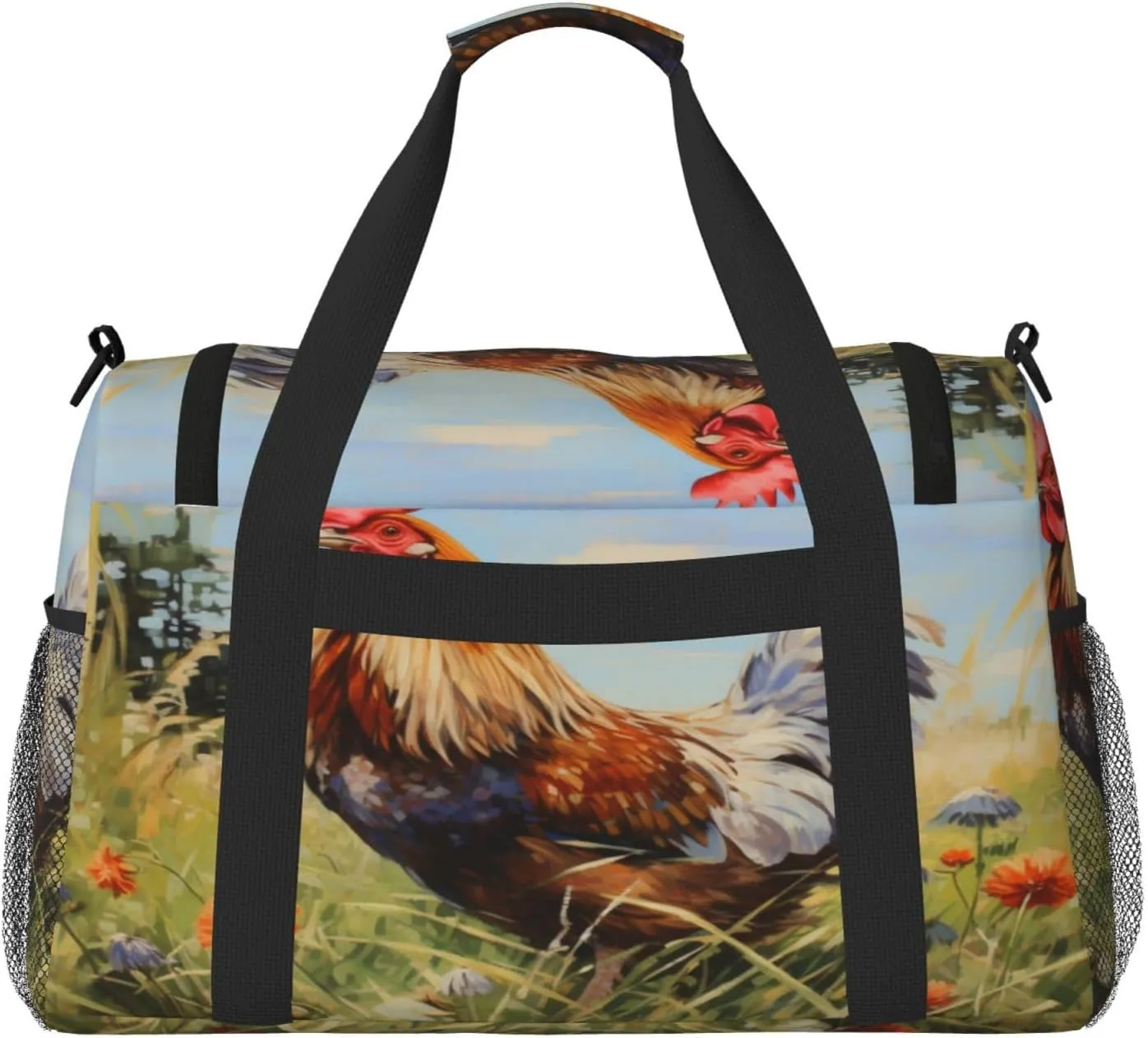 Travel Duffel Bag For Men Women, Watercolor Farm Chicken Rooster Carry On Sport Gym Bag With Shoulder Strap Lightweight Waterproof Weekender Bag Overnight Bag