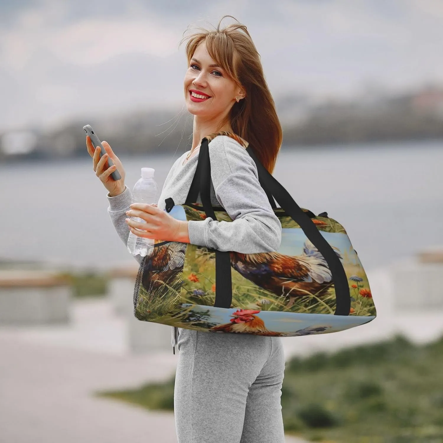Travel Duffel Bag For Men Women, Watercolor Farm Chicken Rooster Carry On Sport Gym Bag With Shoulder Strap Lightweight Waterproof Weekender Bag Overnight Bag