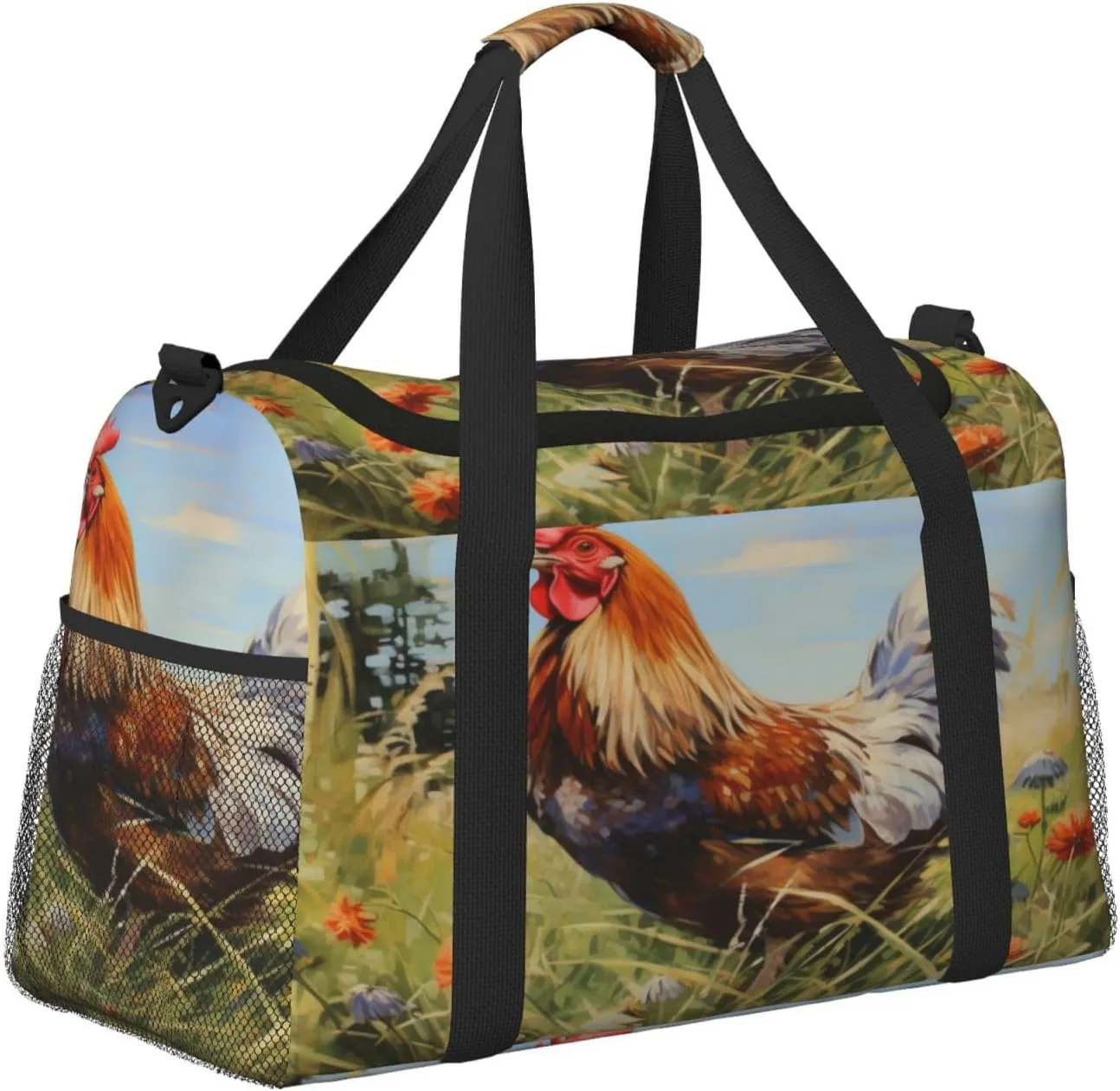 Travel Duffel Bag For Men Women, Watercolor Farm Chicken Rooster Carry On Sport Gym Bag With Shoulder Strap Lightweight Waterproof Weekender Bag Overnight Bag