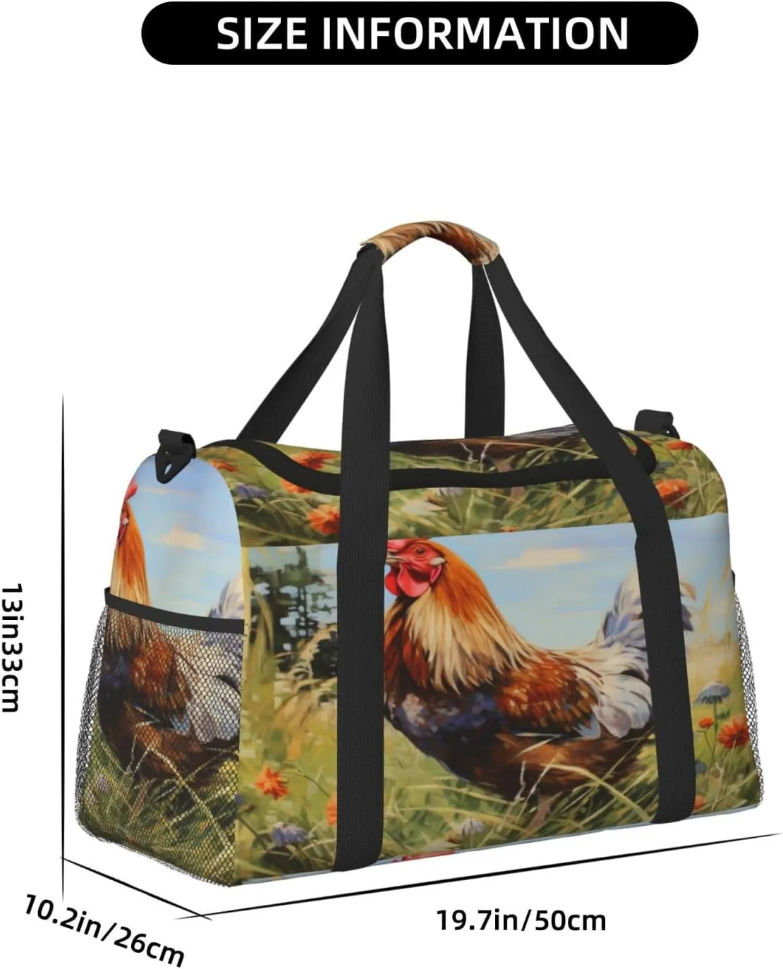 Travel Duffel Bag For Men Women, Watercolor Farm Chicken Rooster Carry On Sport Gym Bag With Shoulder Strap Lightweight Waterproof Weekender Bag Overnight Bag